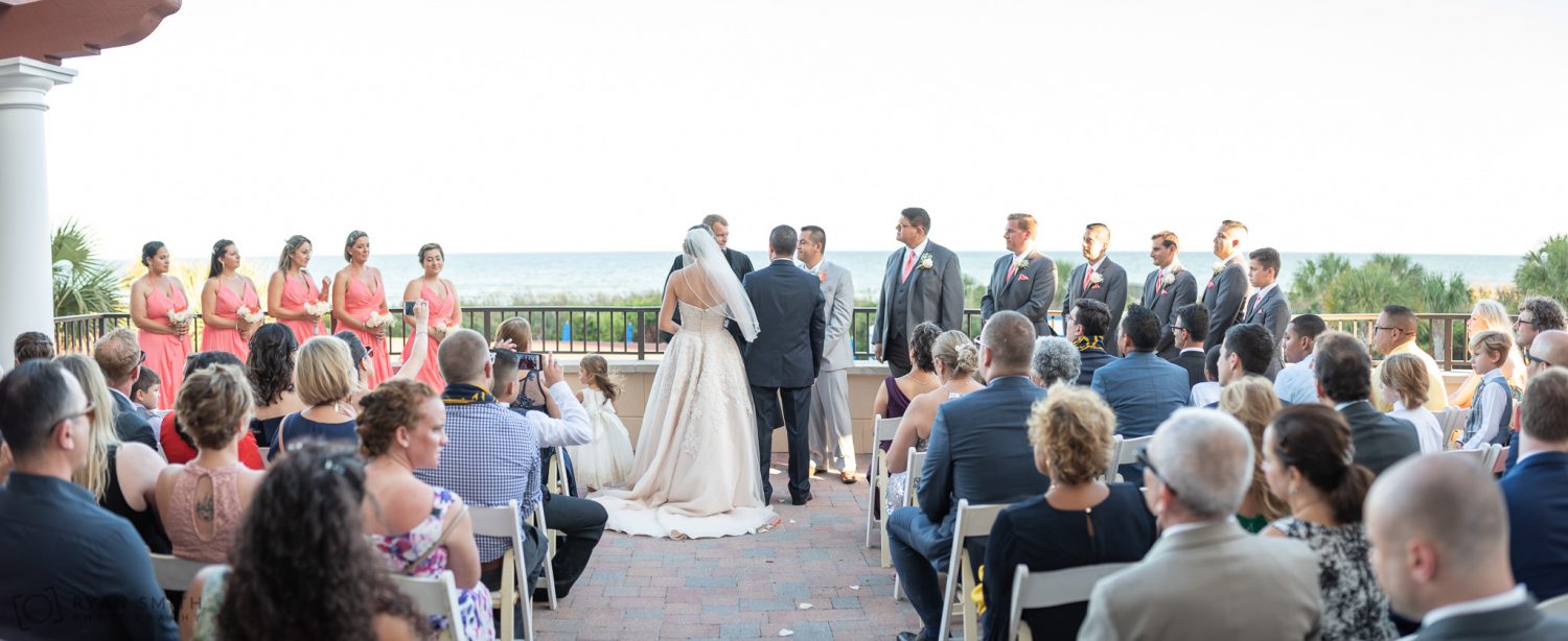 Panorama of wedding ceremony on the veranda Grande Dunes Ocean Club