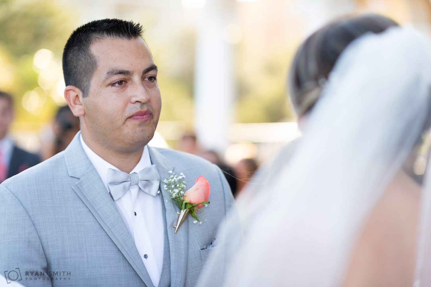 Tearful groom during vows Grande Dunes Ocean Club