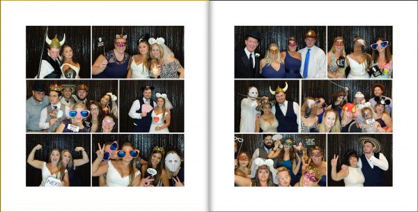 Example of photo booth pictures included in the pages of a wedding album