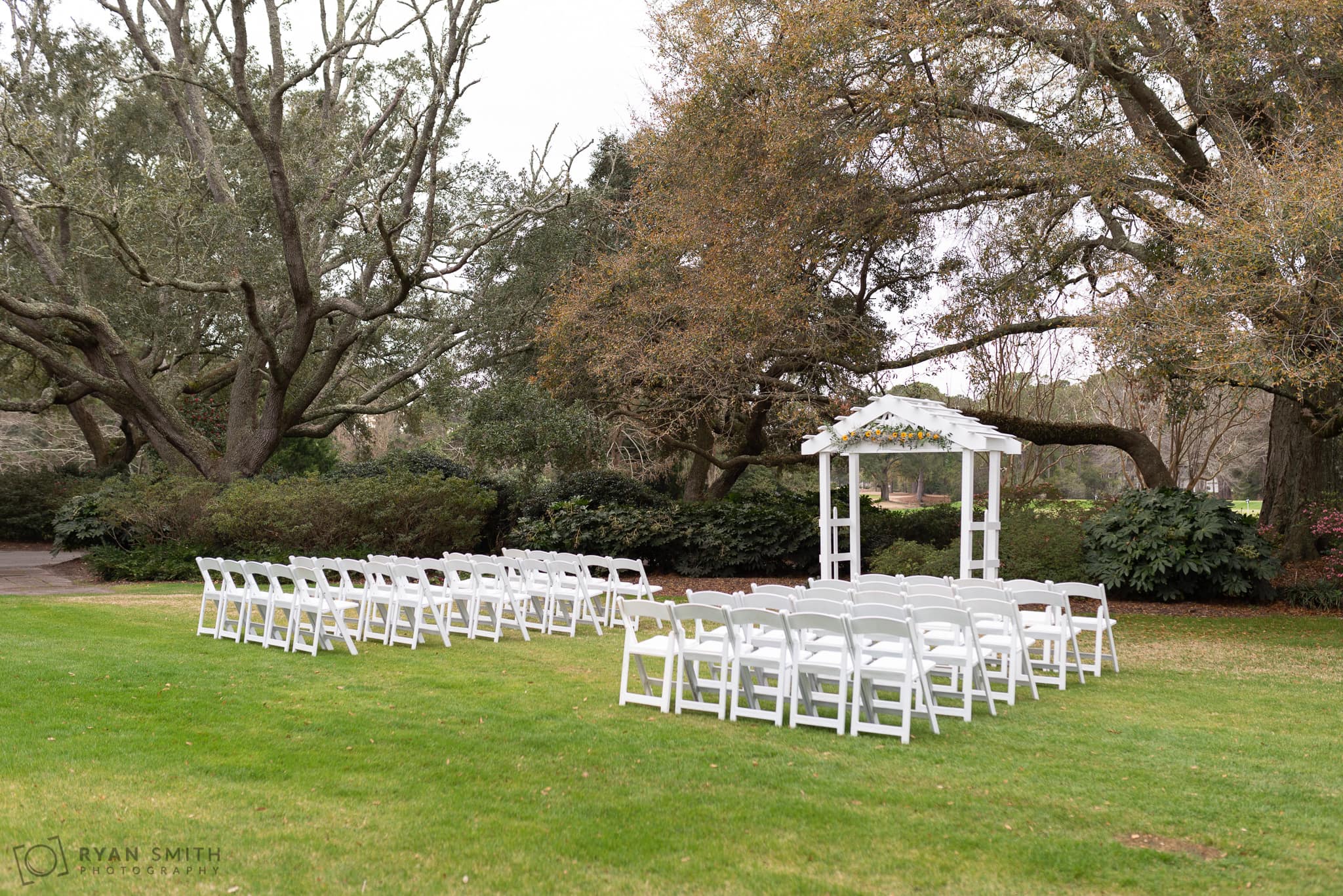 Beautiful lawn and trees for ceremony Litchfield Country Club