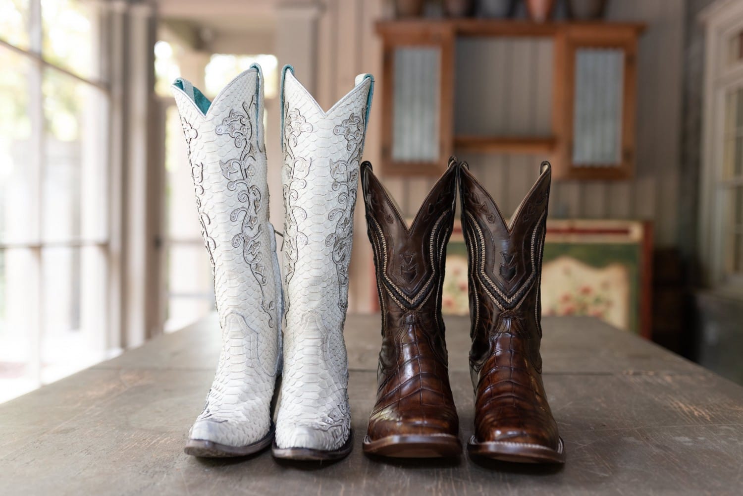 Bride and groom's cowboy boots - Brookgreen Gardens