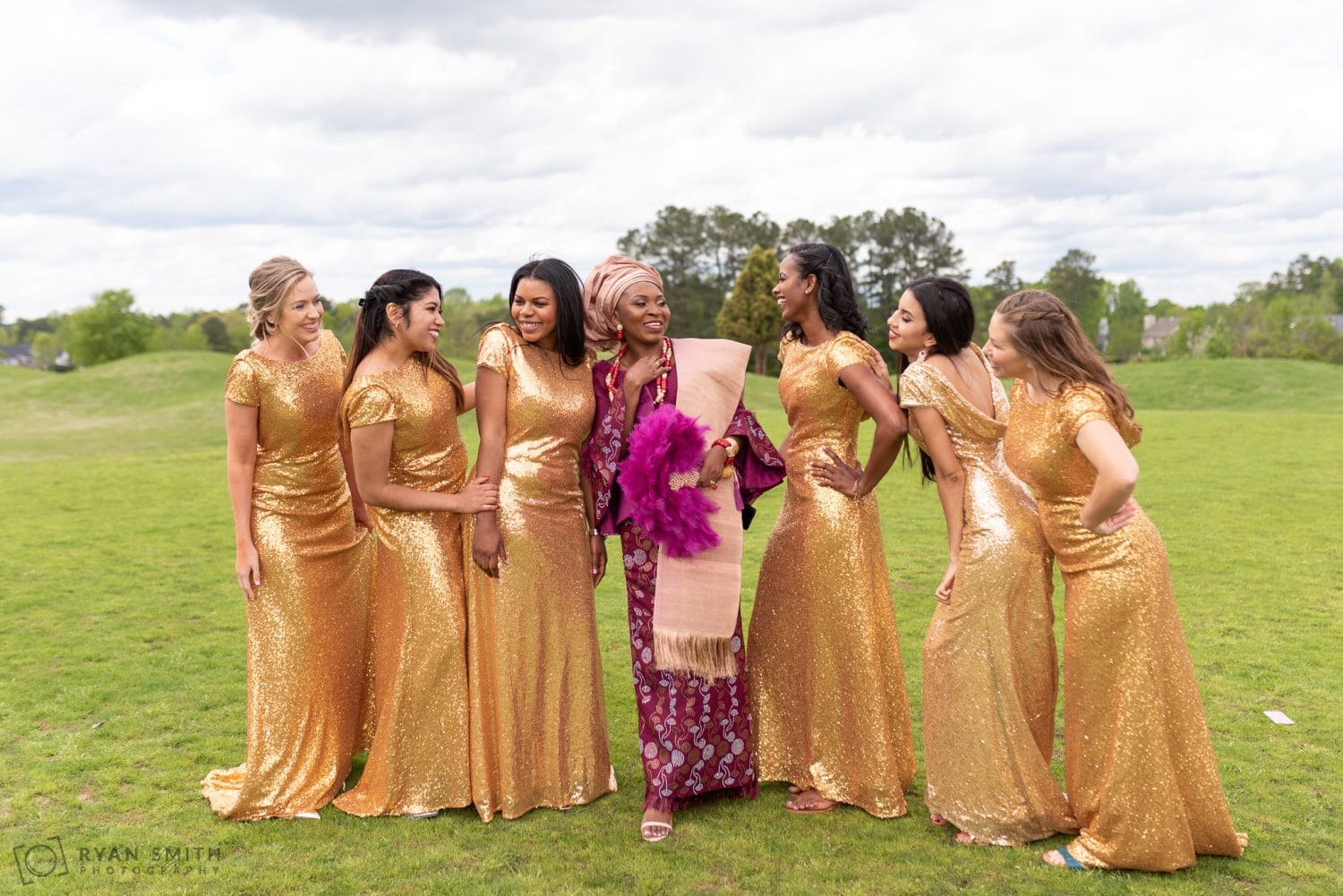 Bridesmaids laughing with the bride River Ridge Golf Club