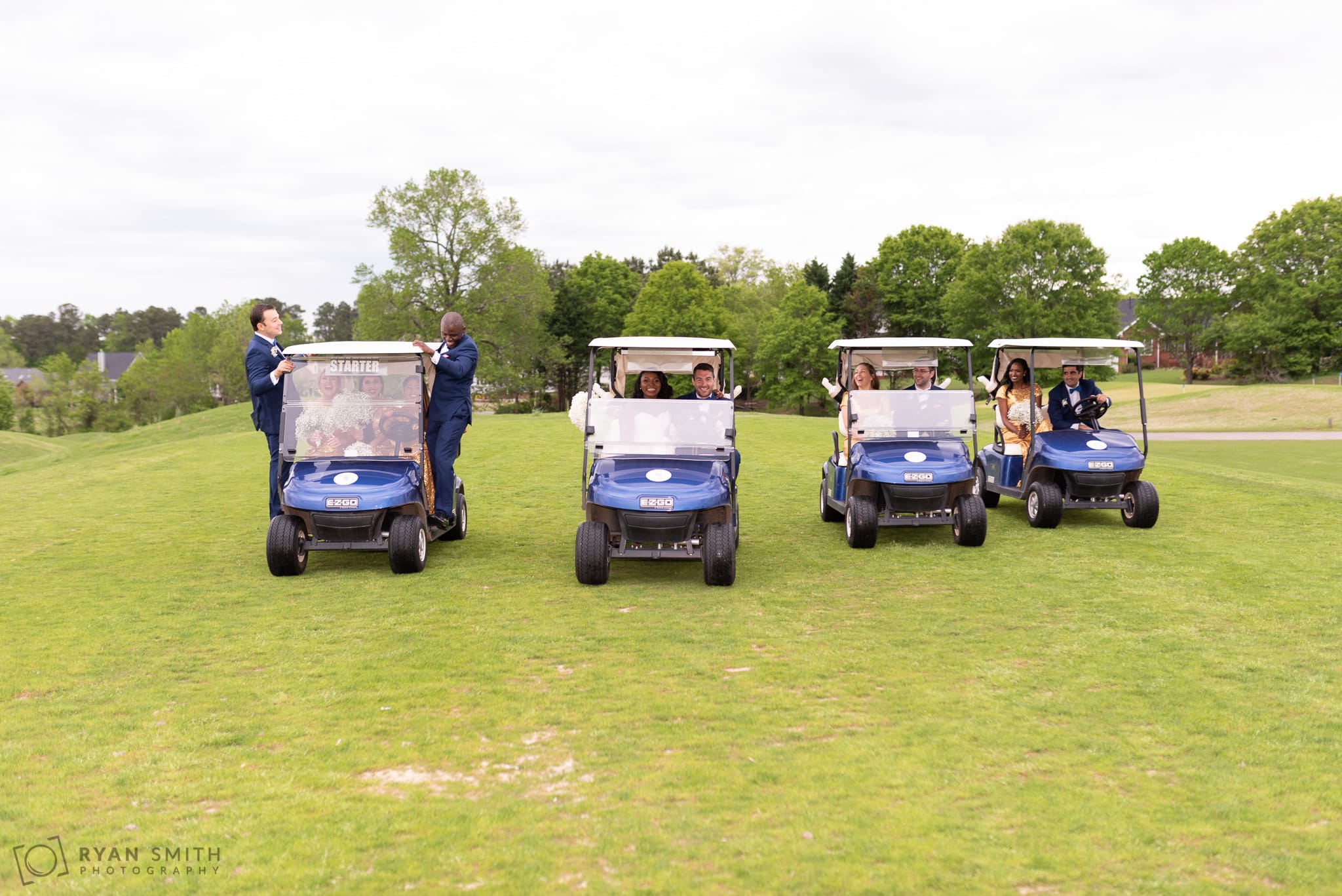 Golf cart race with bridal party River Ridge Golf Club