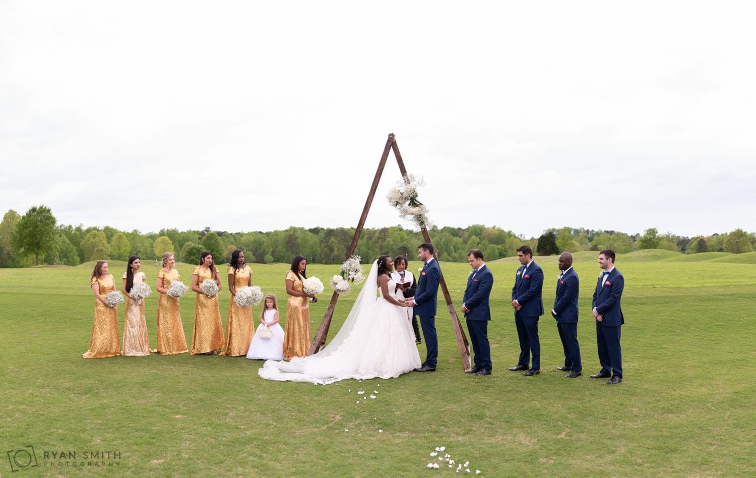 Panorama of ceremony on the golf course River Ridge Golf Club