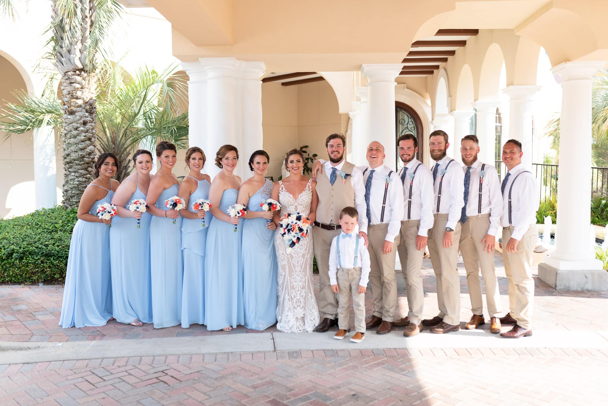 Bridal party pictures by the front columns Grande Dunes Ocean Club - Myrtle Beach