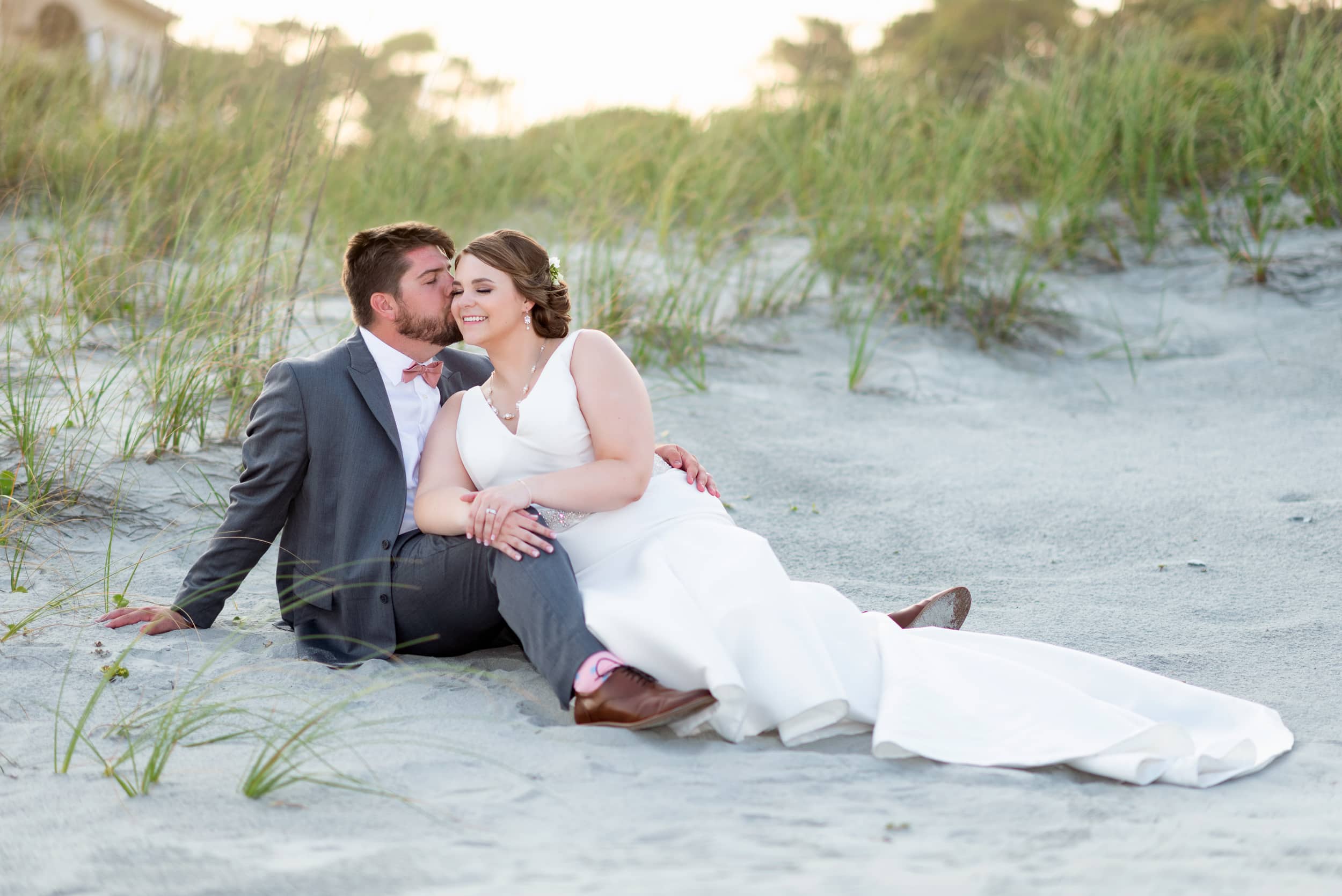 Kiss on the cheek by the dunes with hair touchups - Grande Dunes Ocean Club - Myrtle Beach