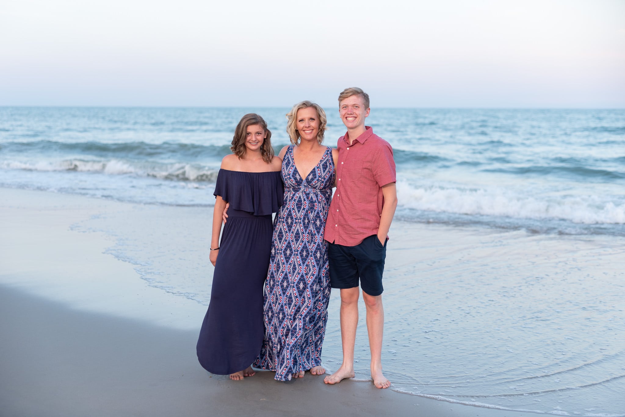 Mom with her son and daughter in front of the ocean - Huntington Beach State Park
