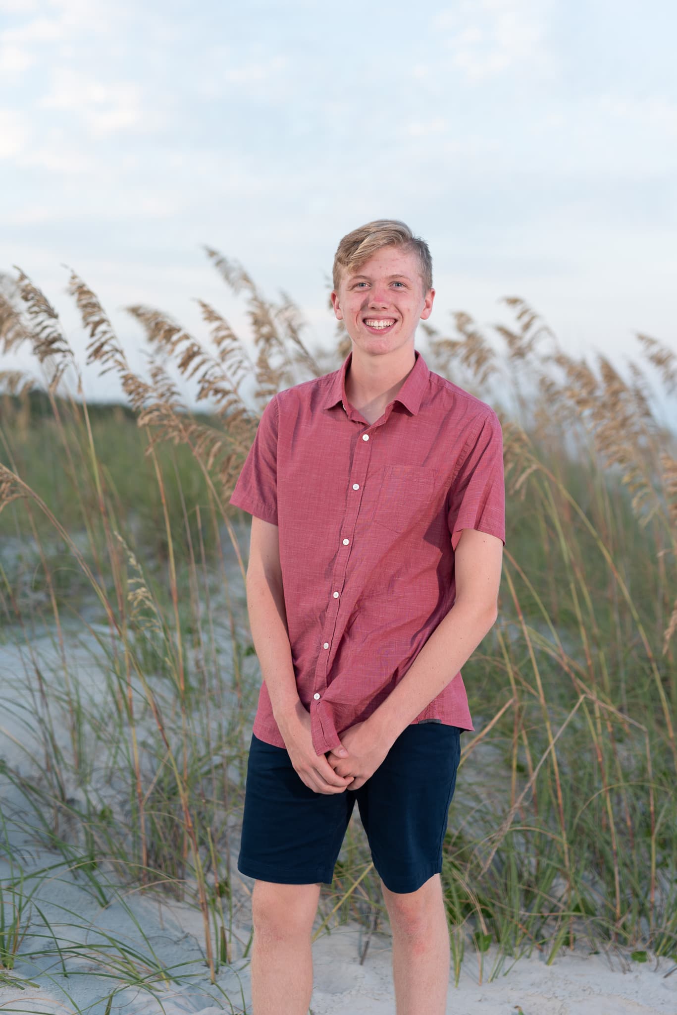 Portraits of the kids in front of the sea oats - Huntington Beach State Park