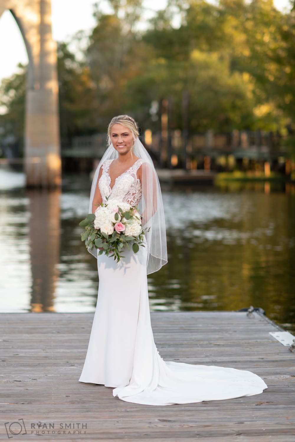 Traditional bridal portrait on the Waccamaw River - Conway River Walk