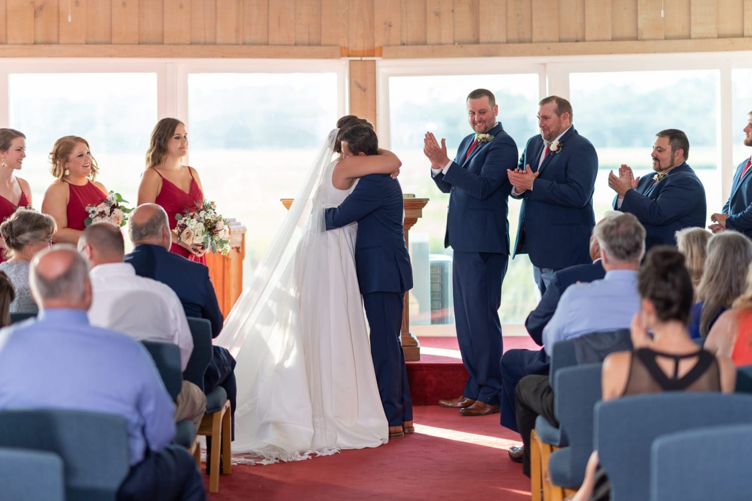 Big embrace after the first kiss - Pawleys Island Chapel