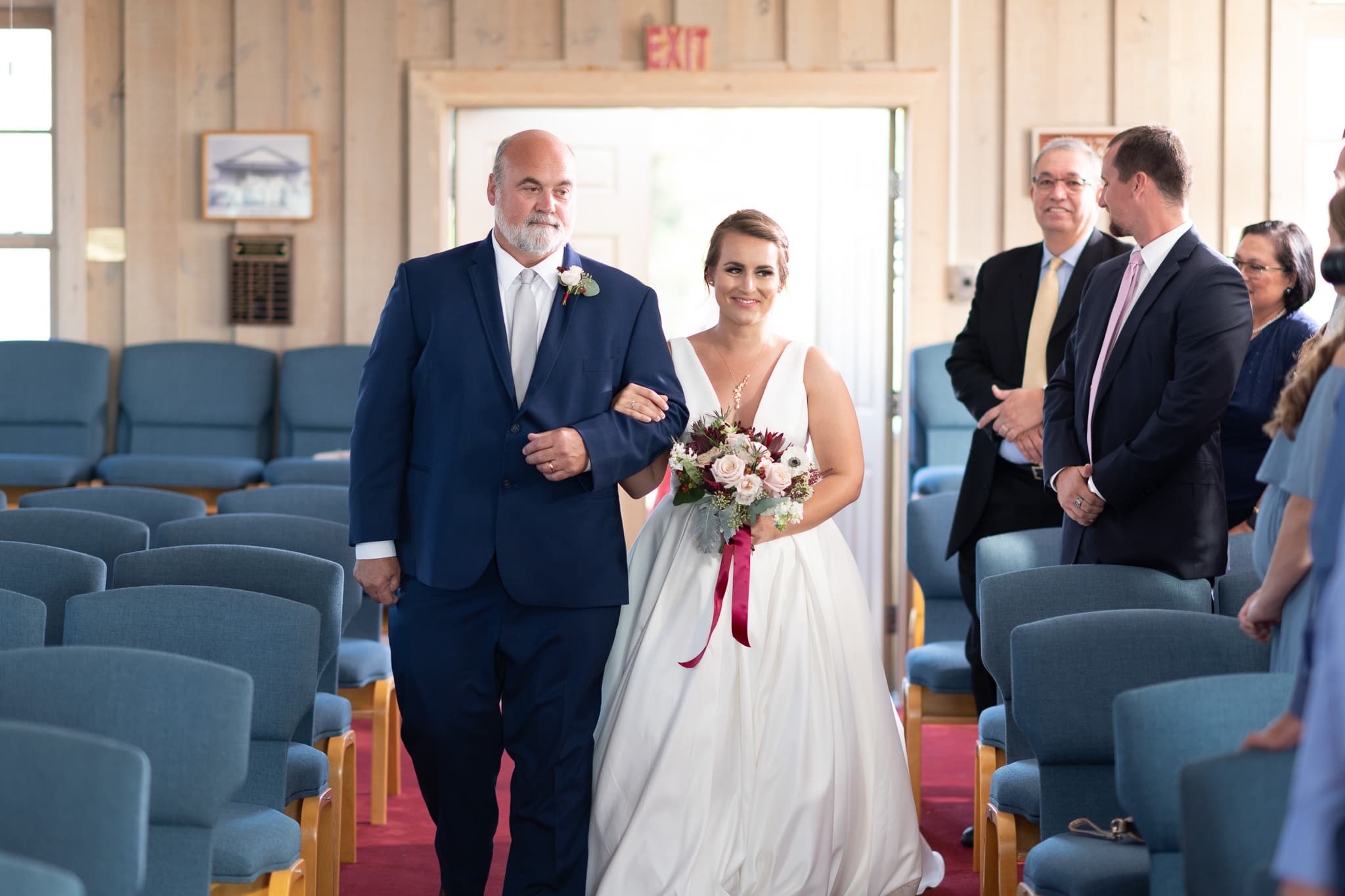 Bride and father walking down the isle - Pawleys Island Chapel
