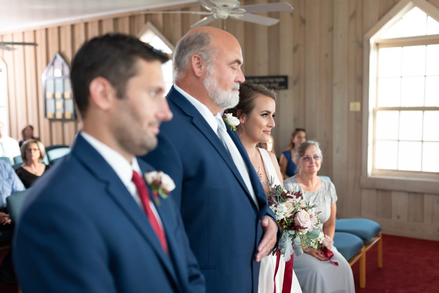 Bride standing with father - Pawleys Island Chapel