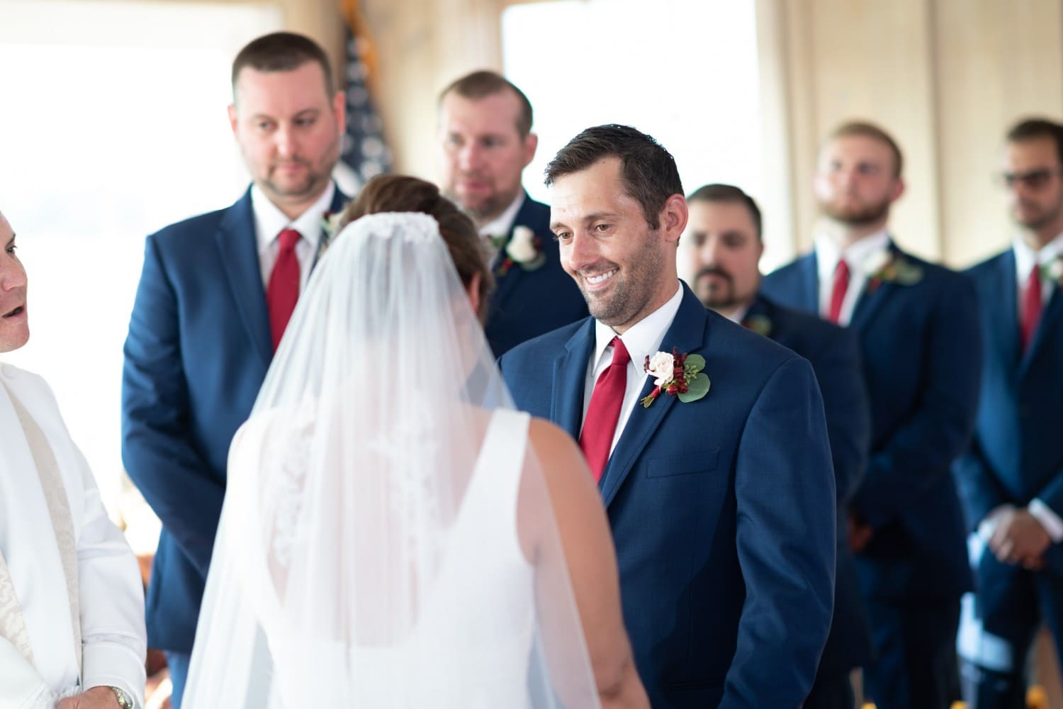 Groom smiling at the bride - Pawleys Island Chapel