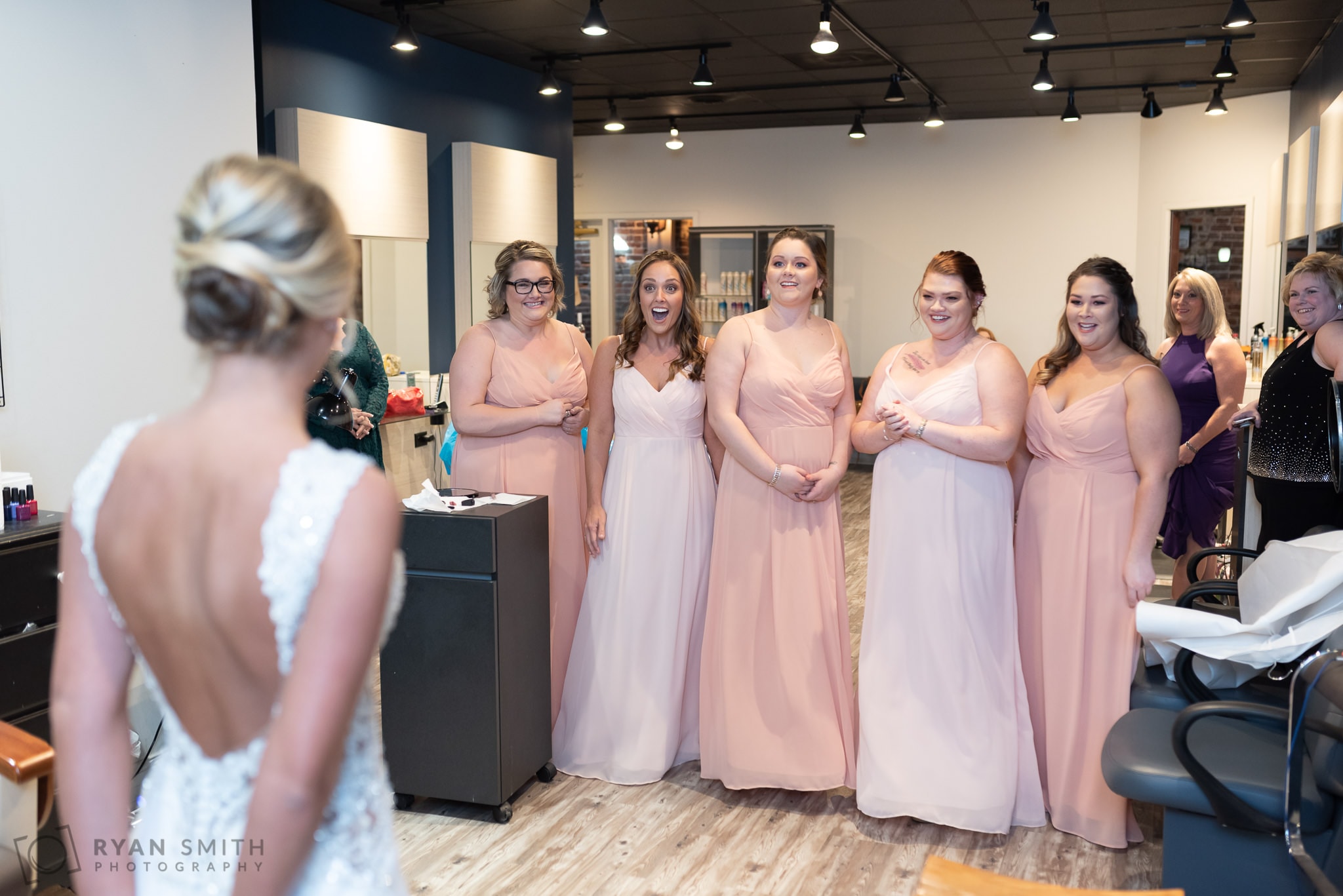First Look with bridesmaids - Hennigan Salon - Conway