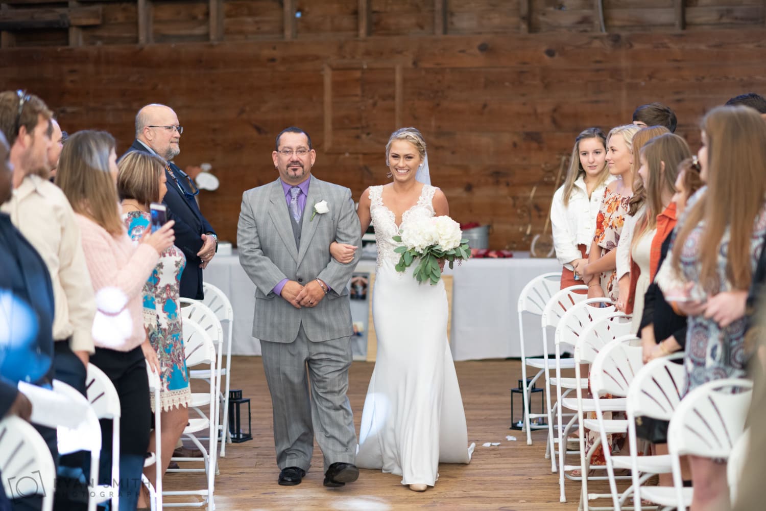 Happy bride and father walking down the isle - Peanut Warehouse - Conway