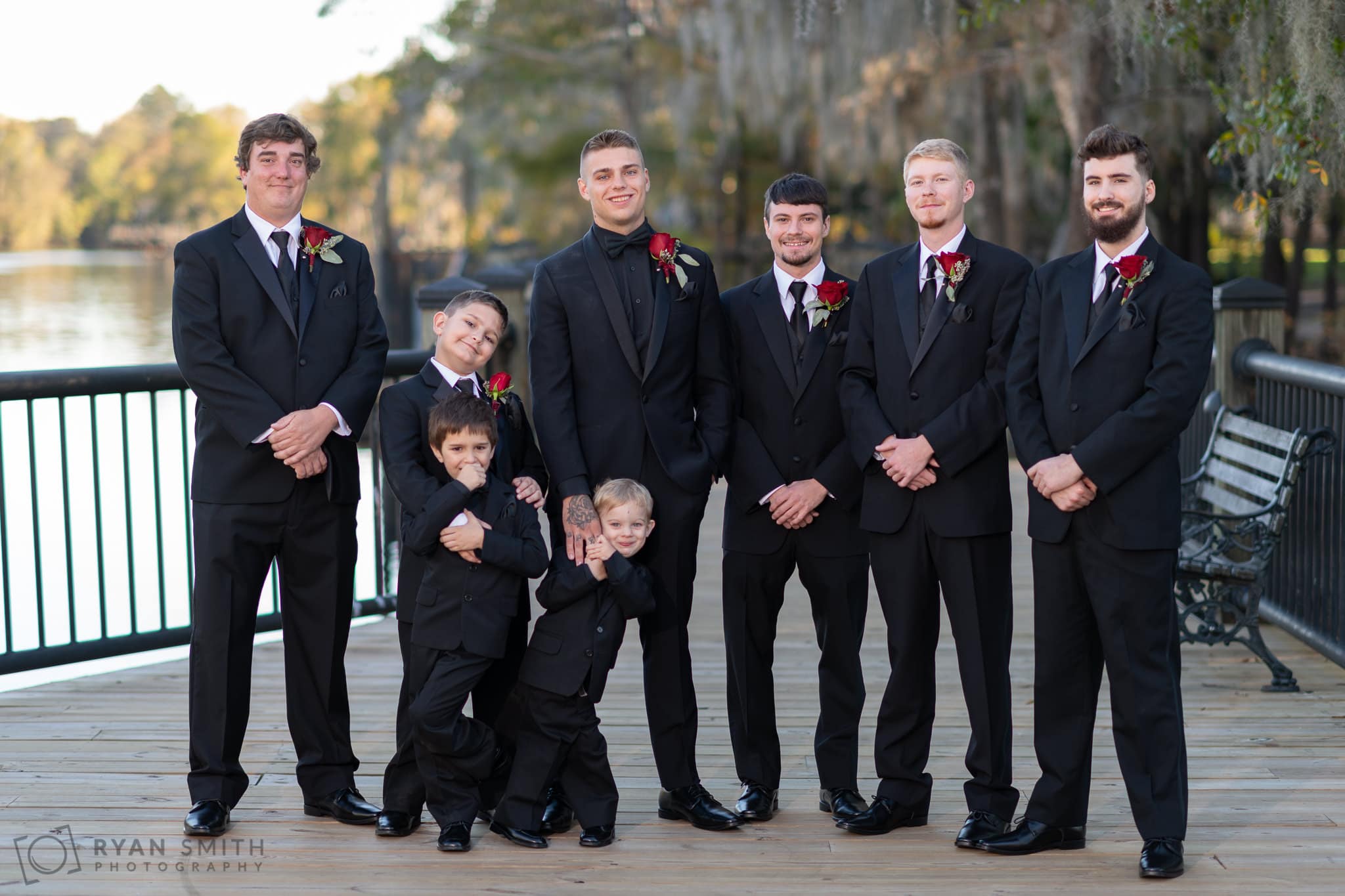 Portrait of the groomsmen together - Conway River Walk