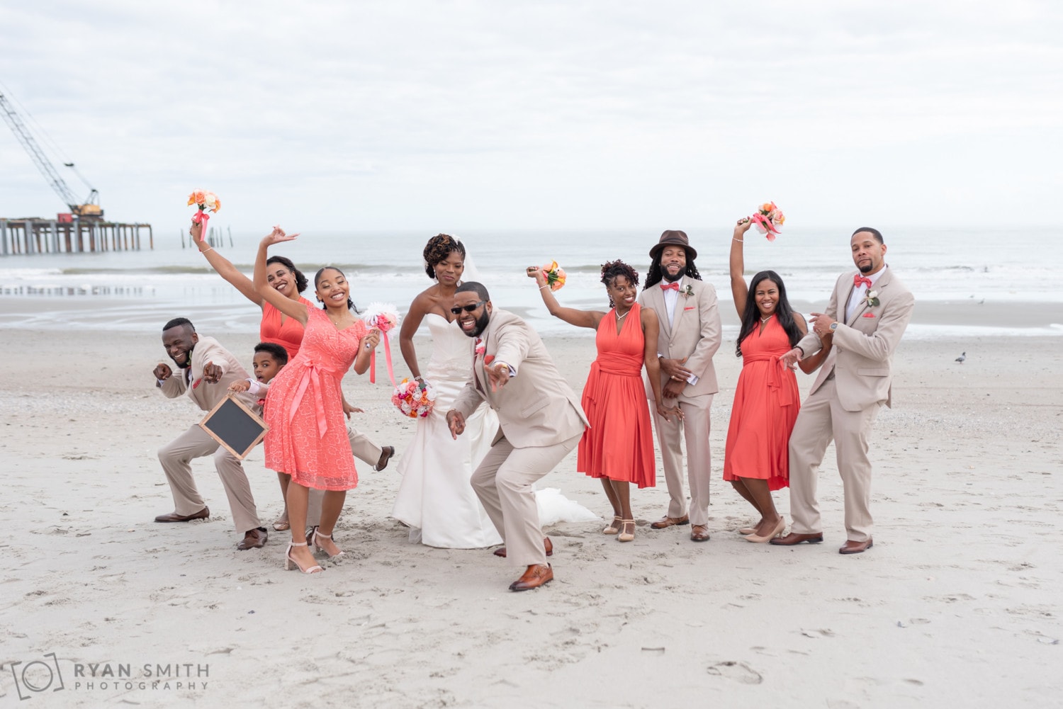 Bridal party having fun on the beach - Doubletree Resort - Myrtle Beach