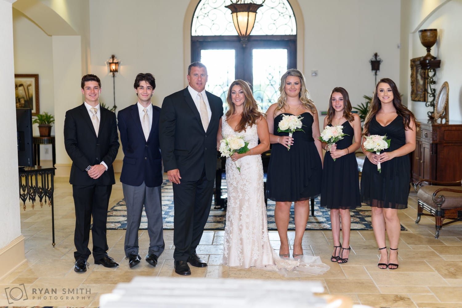 Bride and groom with thier sons and daughters - Members Club at Grande Dunes