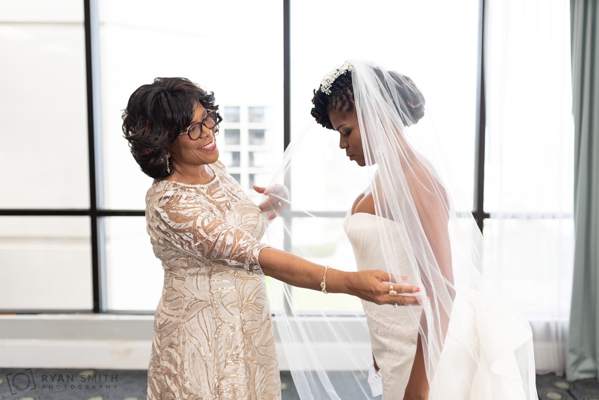 Mom helping bride with her veil  - Doubletree Resort - Myrtle Beach
