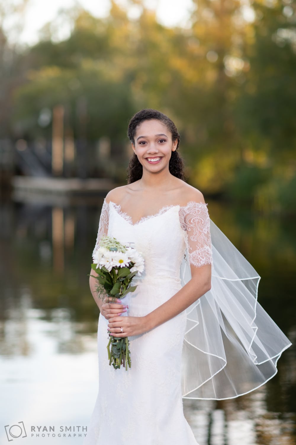 Bridal portrait on the dock - Conway Riverwalk