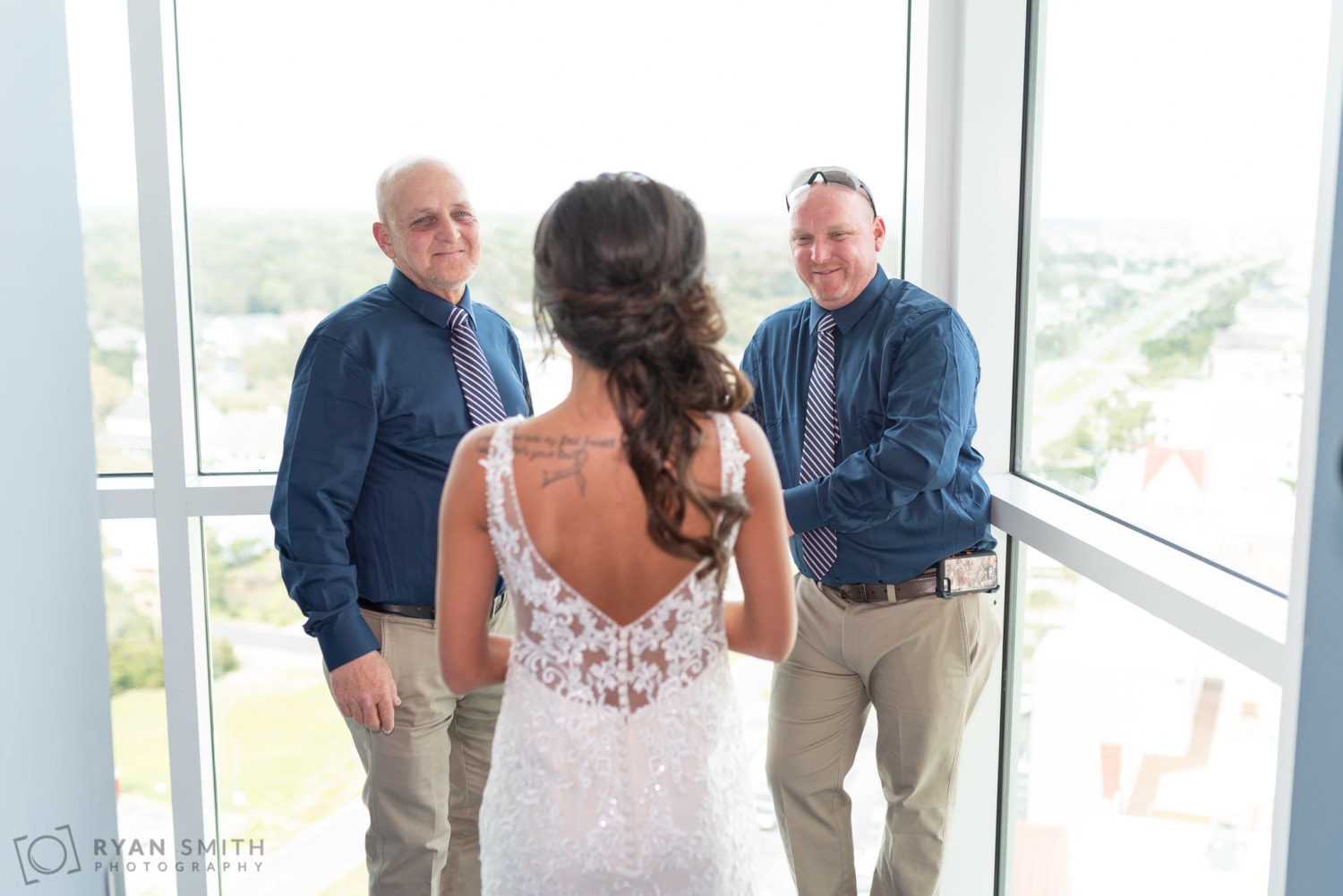 Bride's first look with father - Avista Resort - North Myrtle Beach