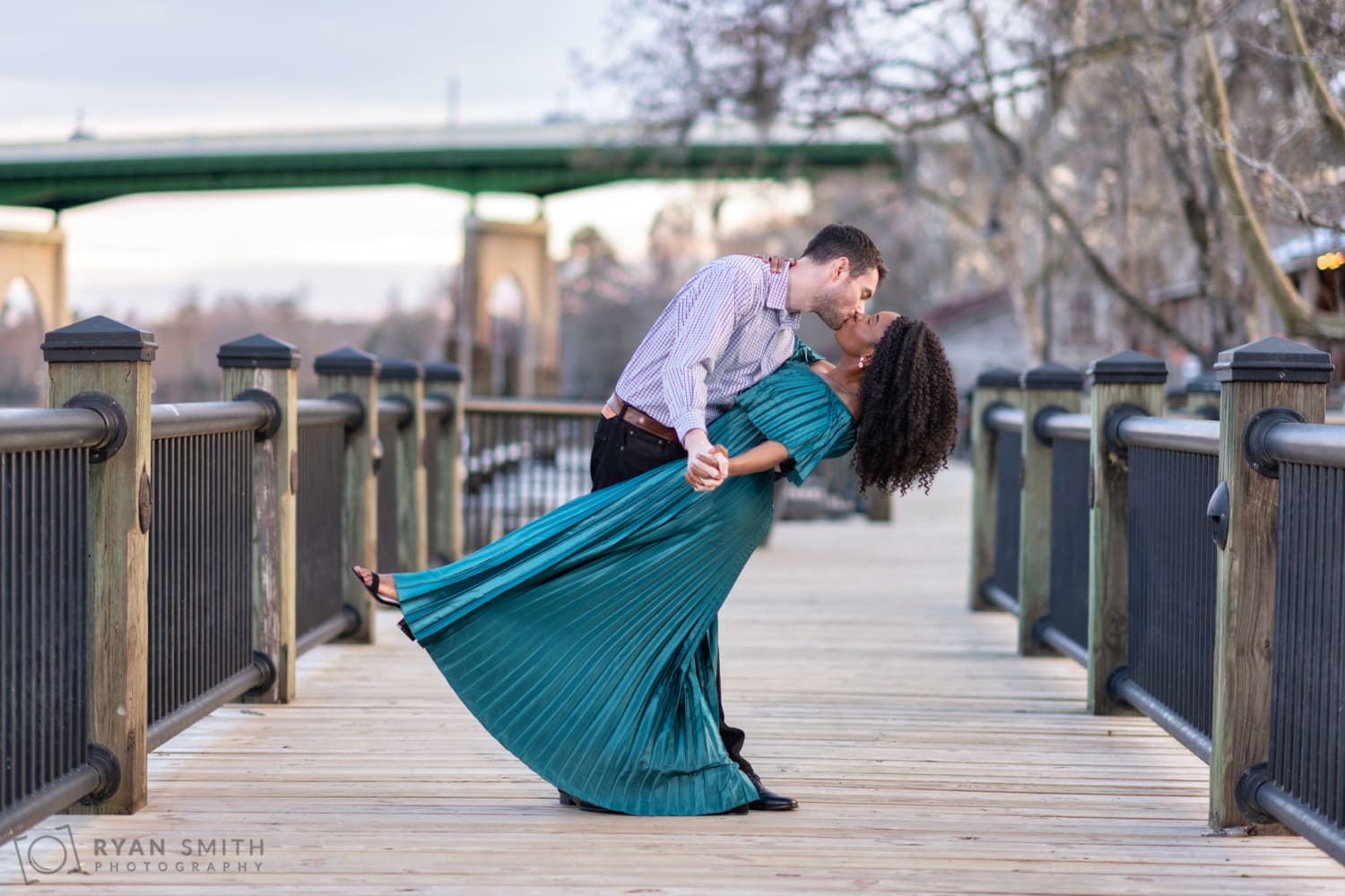 Dipping back wife back for a kiss on the boardwalk - Conway Riverwalk