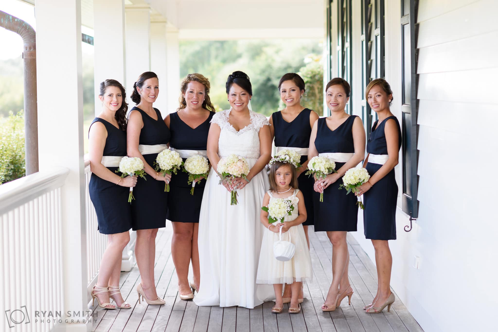 Portraits with the bridesmaids before the ceremony - Dye Club at Barefoot Resort