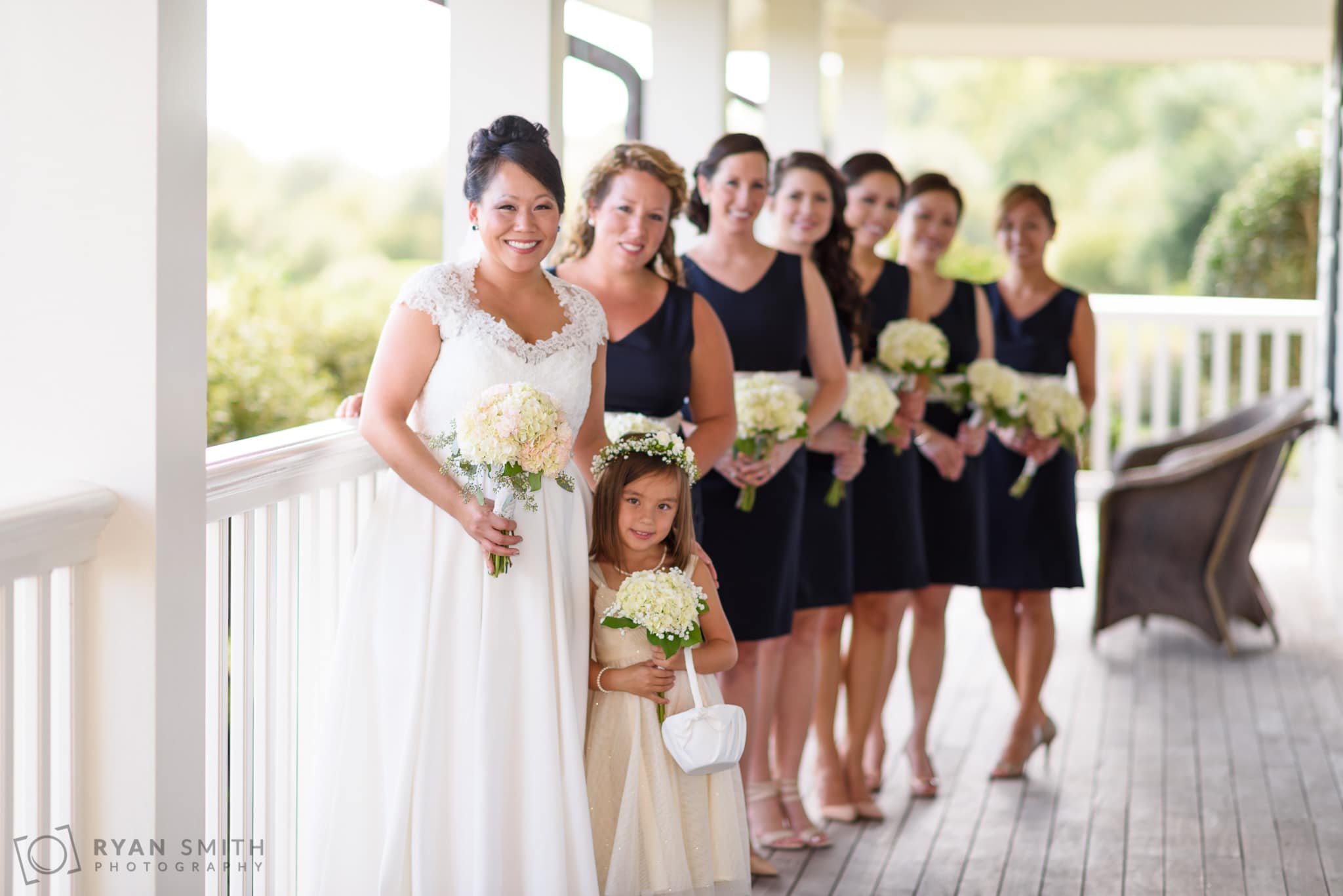 Portraits with the bridesmaids before the ceremony - Dye Club at Barefoot Resort