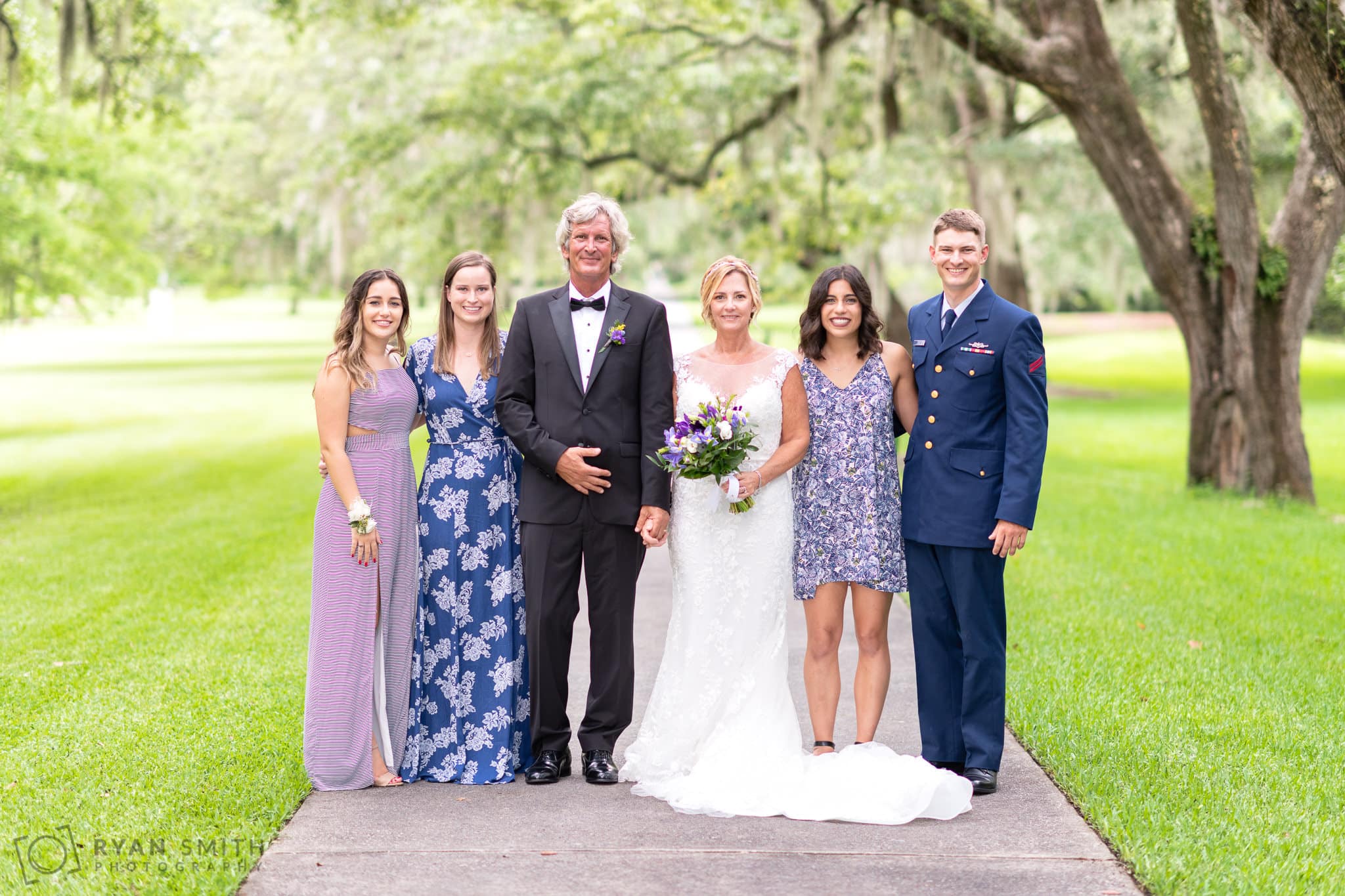 Bride and groom with children after the ceremony - Holiday Cottage - Brookgreen Gardens