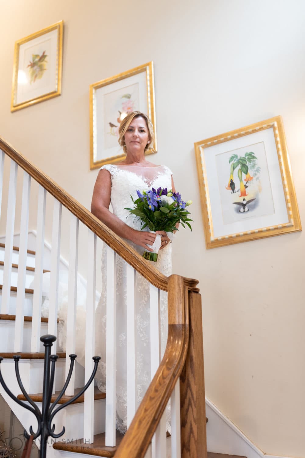 Bride posing on the steps - Holiday Cottage - Brookgreen Gardens