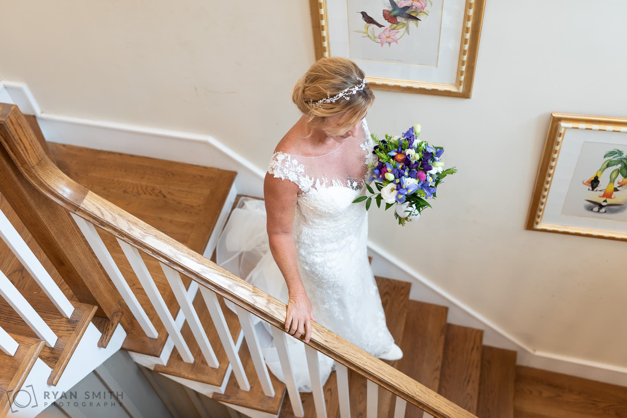 Bride walking down the cottage steps - Holiday Cottage - Brookgreen Gardens