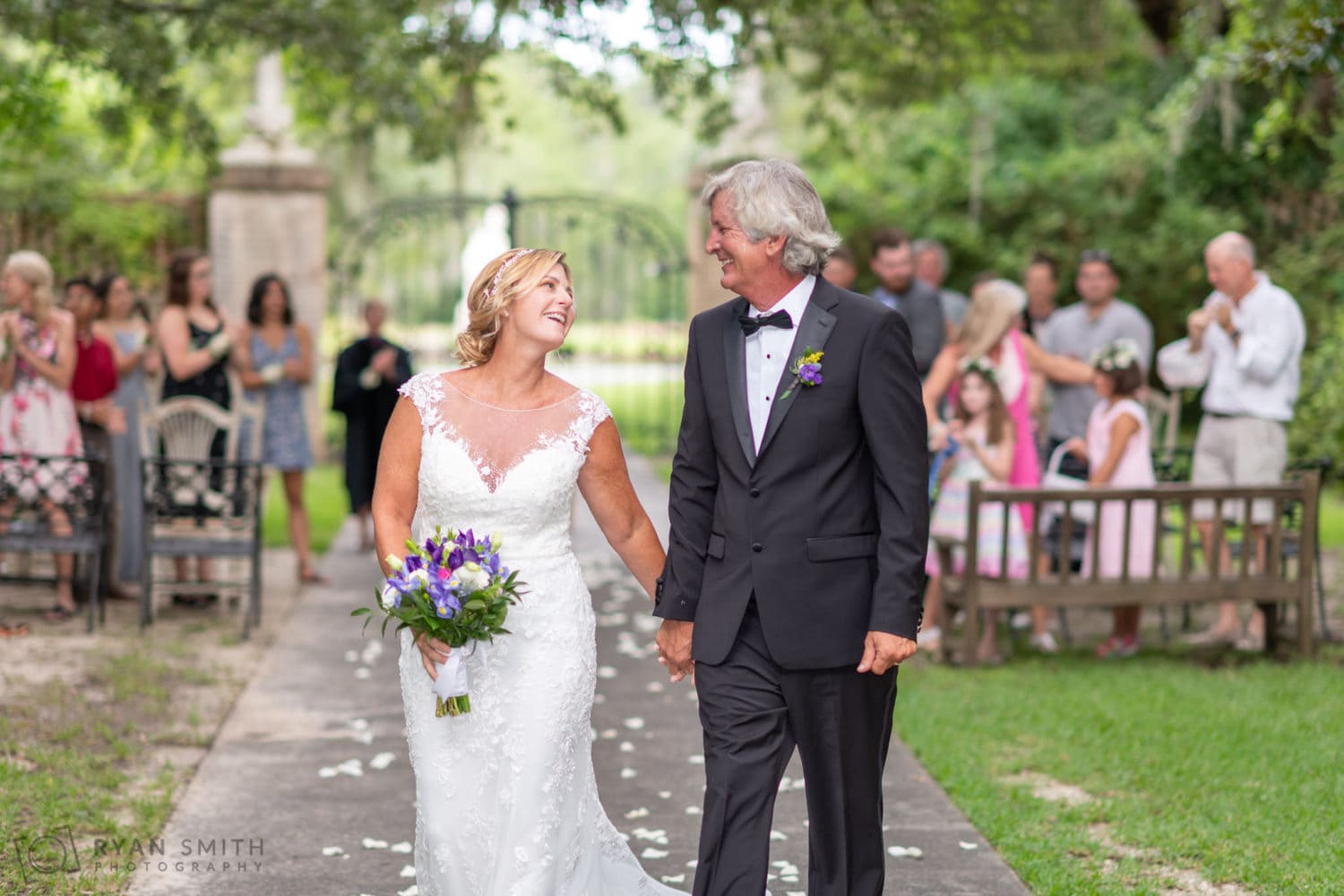 Happy bride and groom after the ceremony - Holiday Cottage - Brookgreen Gardens