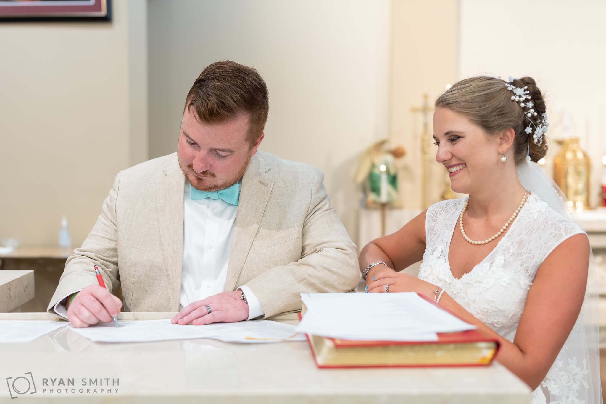 Signing the marriage license  - St. Michael's - Garden City, SC