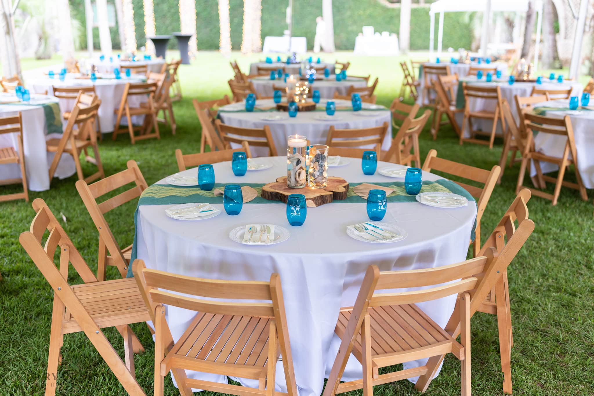 Table decorations under the tents - Atalaya Castle - Huntington Beach State Park