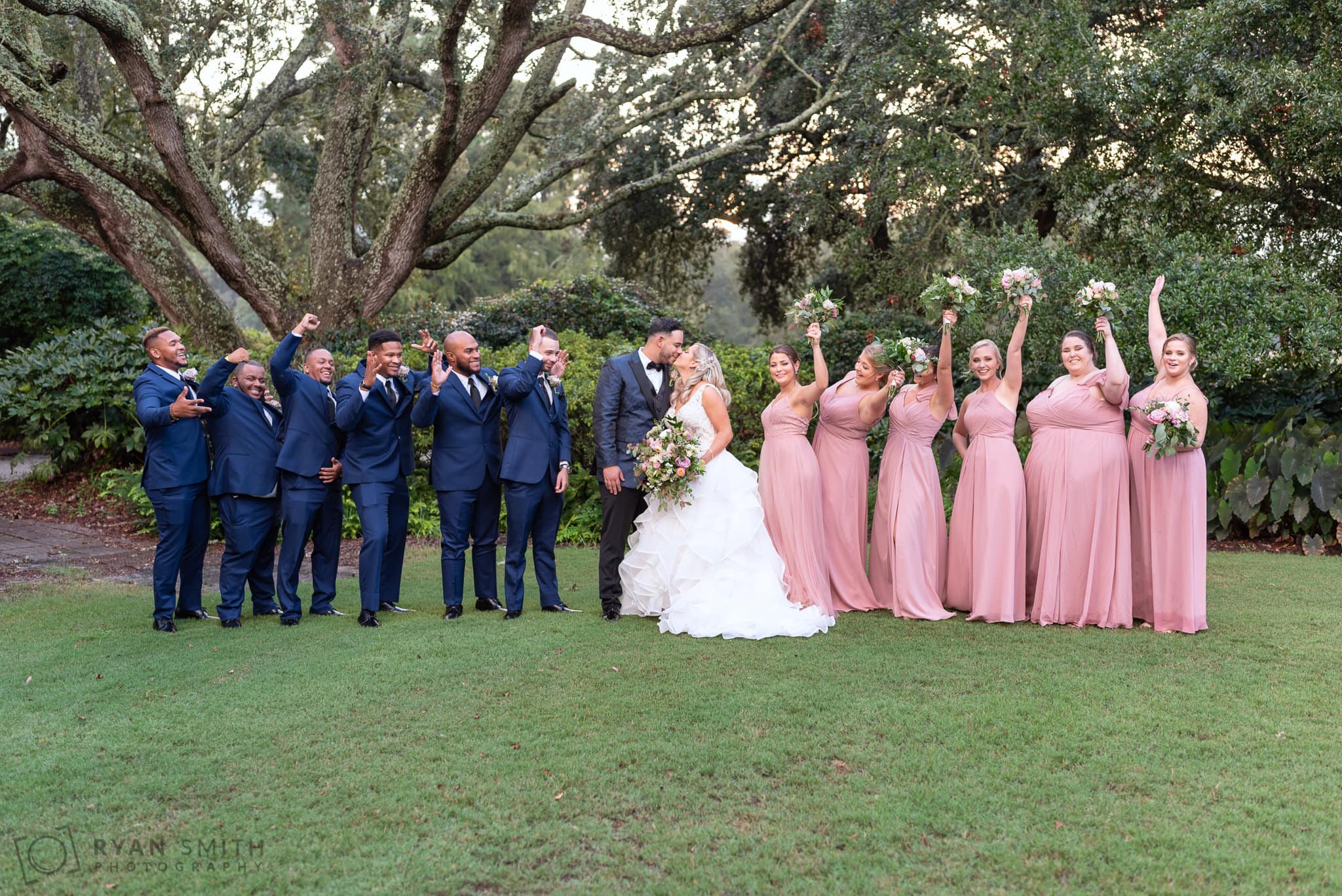 Bridal party portraits on the lawn - Litchfield Country Club