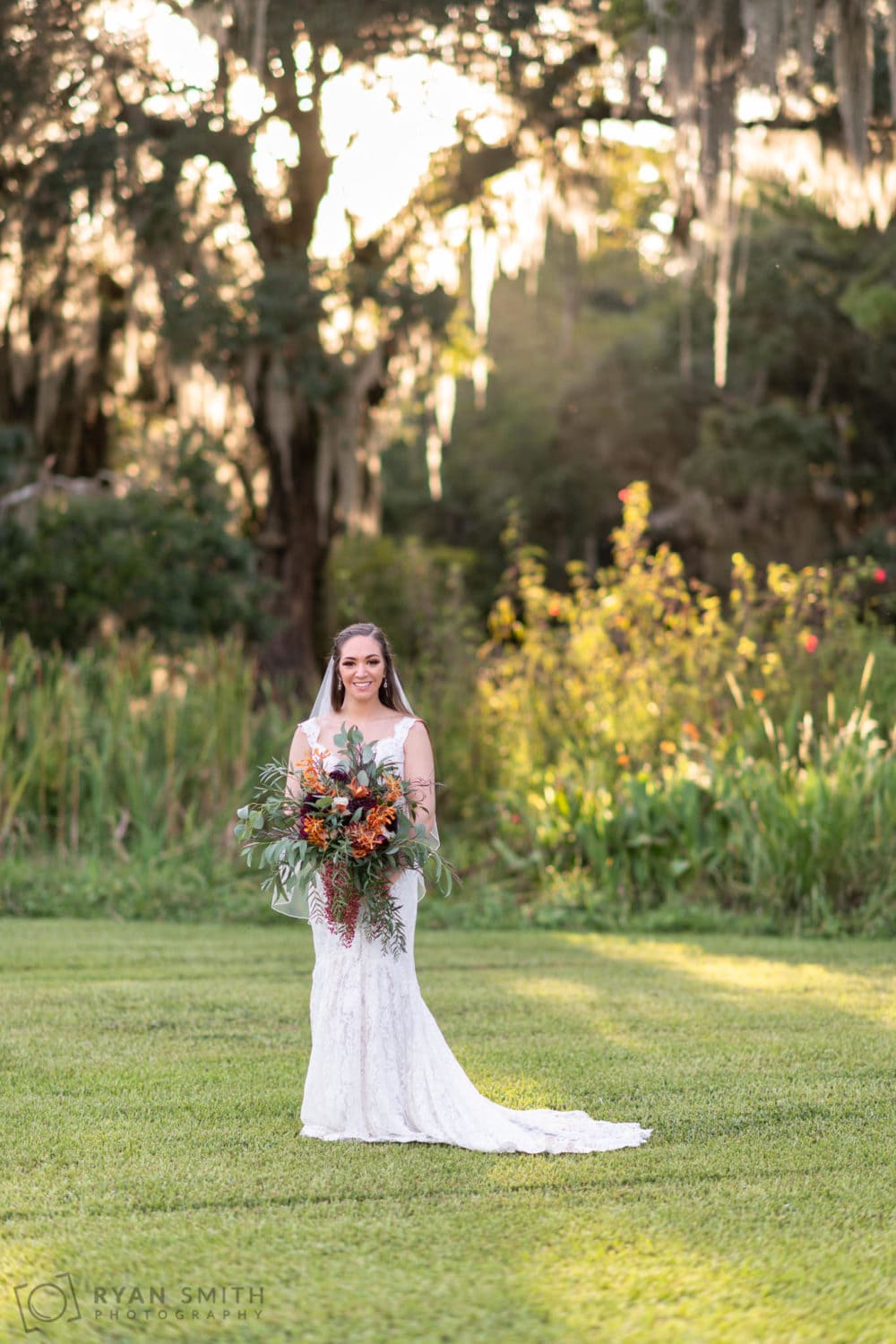 Bridal portrait in the sunset - Magnolia Plantation - Charleston, SC