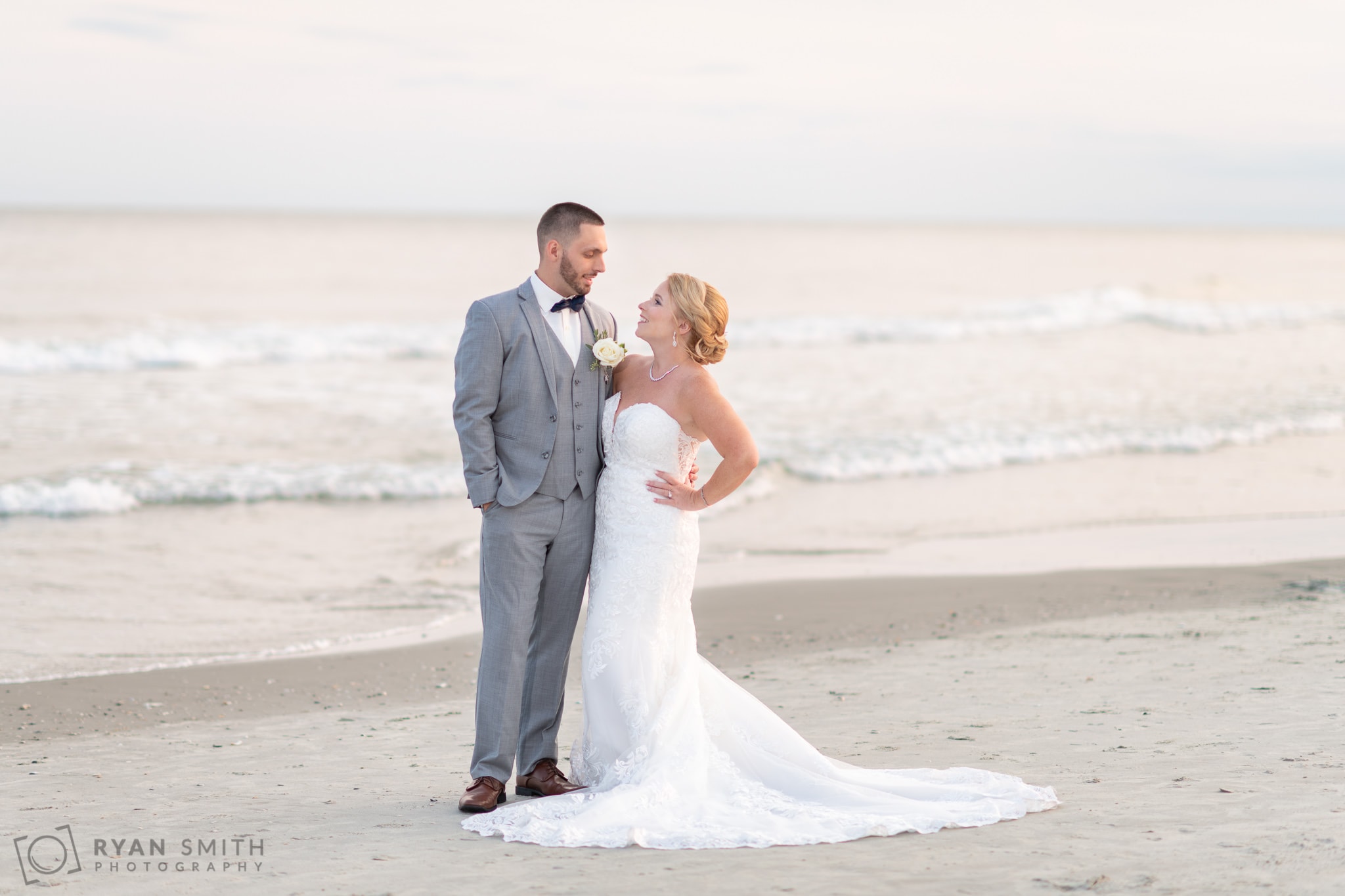 Bride and groom portraits in front of the ocean - 21 Main Events - North Myrtle Beach