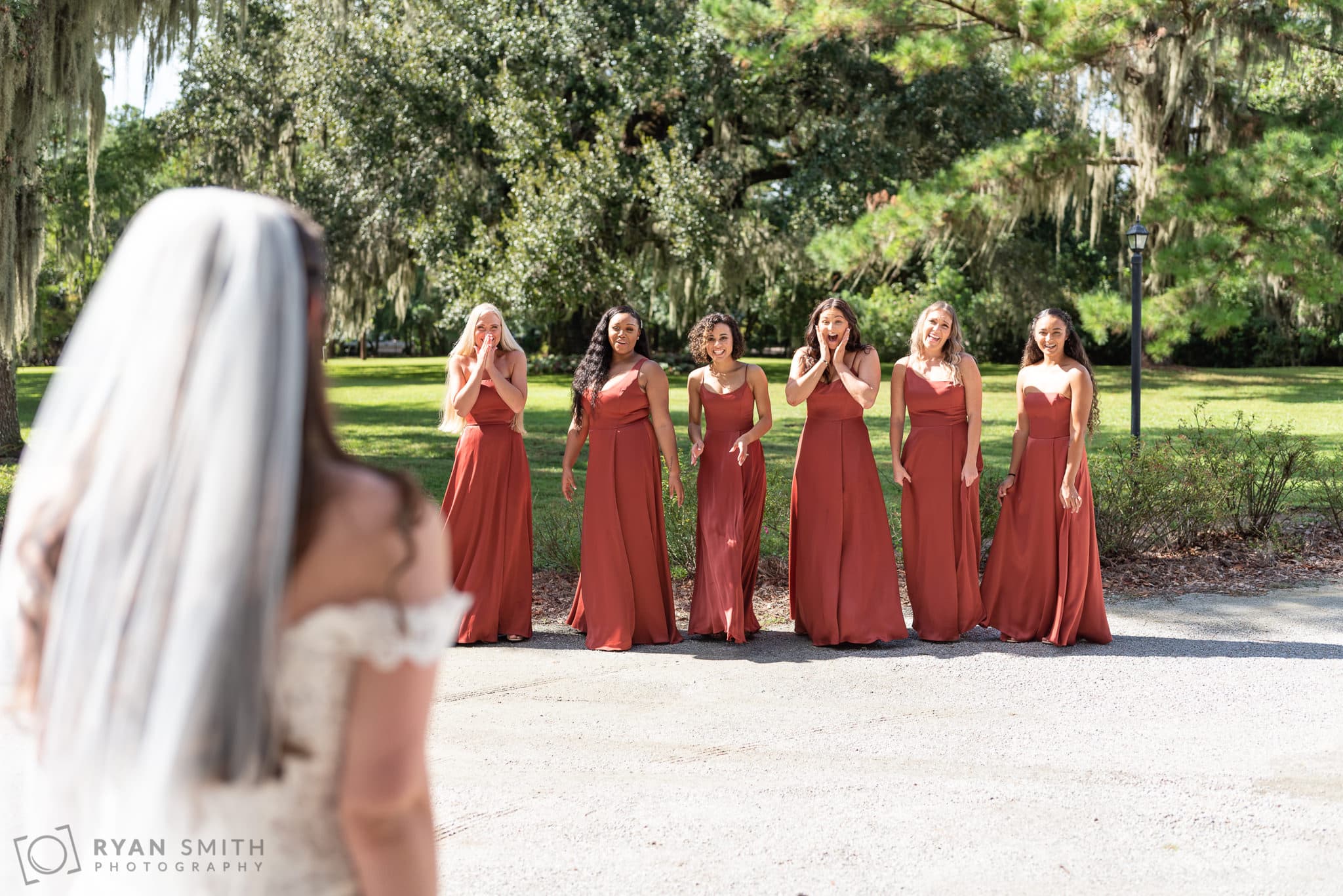 First look with the bridesmaids  - Magnolia Plantation - Charleston, SC