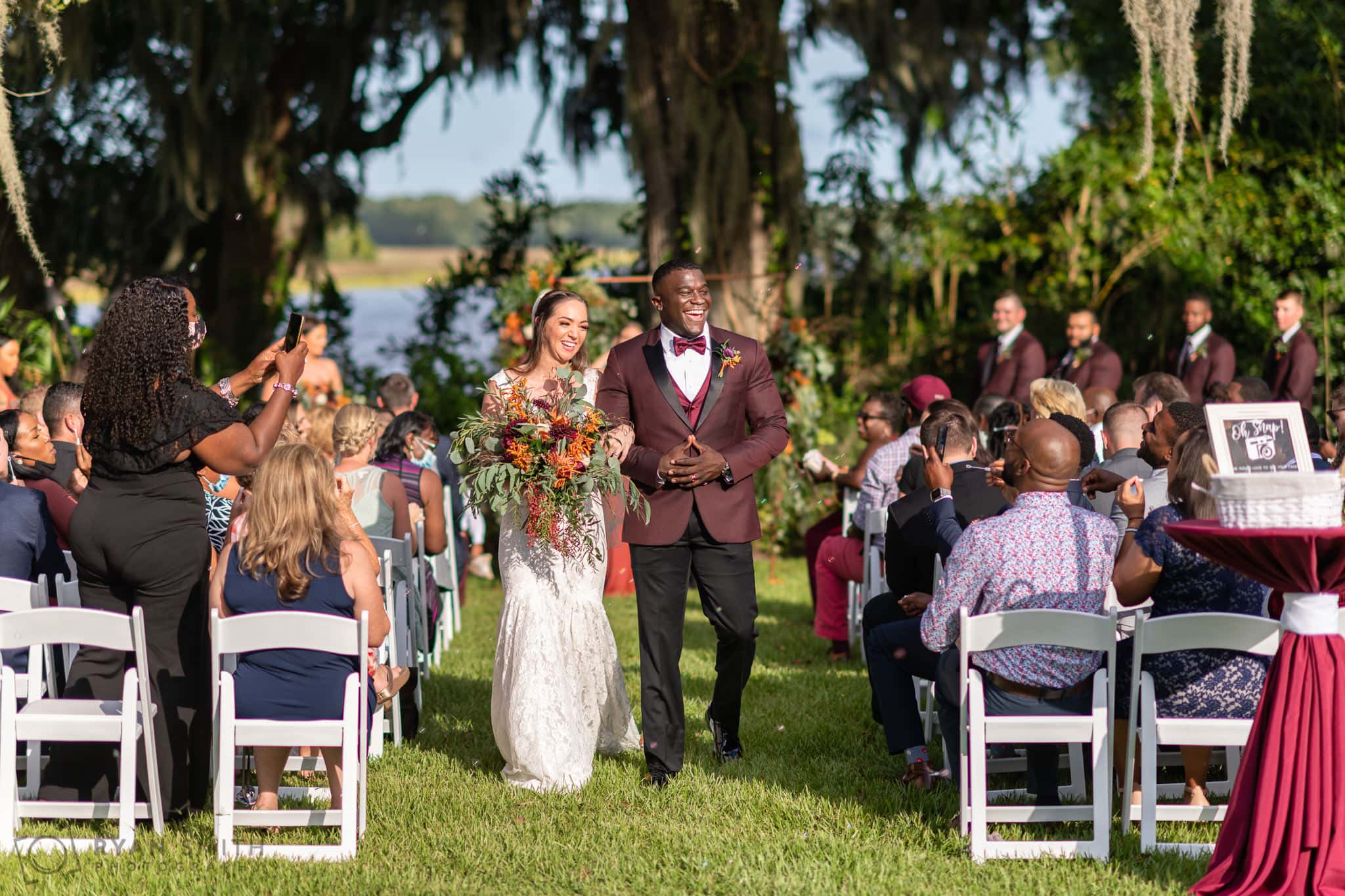 Happy bride and groom after the ceremony - Magnolia Plantation - Charleston, SC