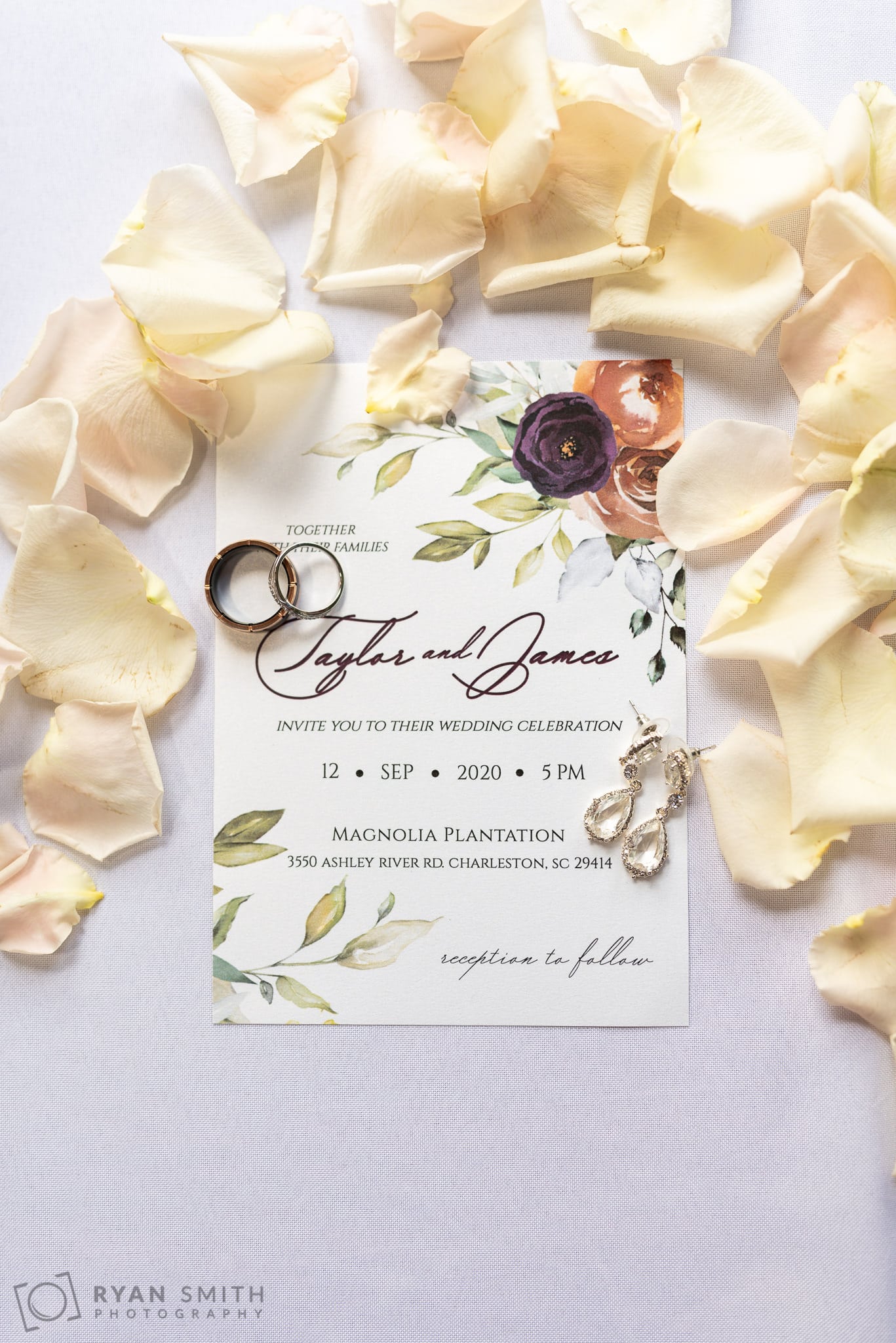 Invitation with rings and earrings  - Magnolia Plantation - Charleston, SC
