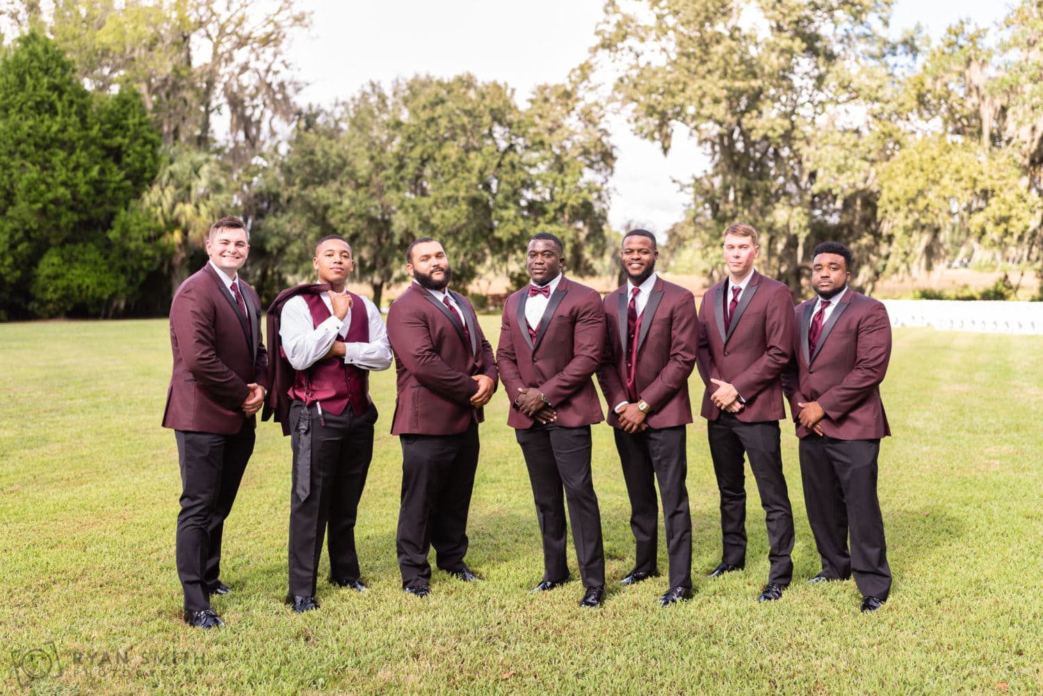 Pictures with the groomsmen before ceremony - Magnolia Plantation - Charleston, SC
