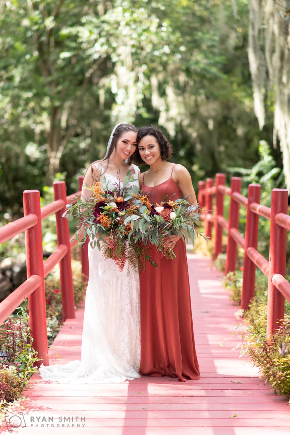 Portrait of bride and bridesmaid  - Magnolia Plantation - Charleston, SC