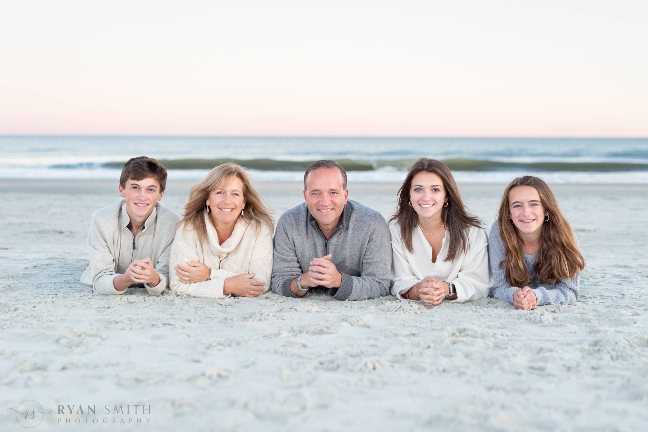 Happy family of 5 with adult kids - Huntington Beach State Park