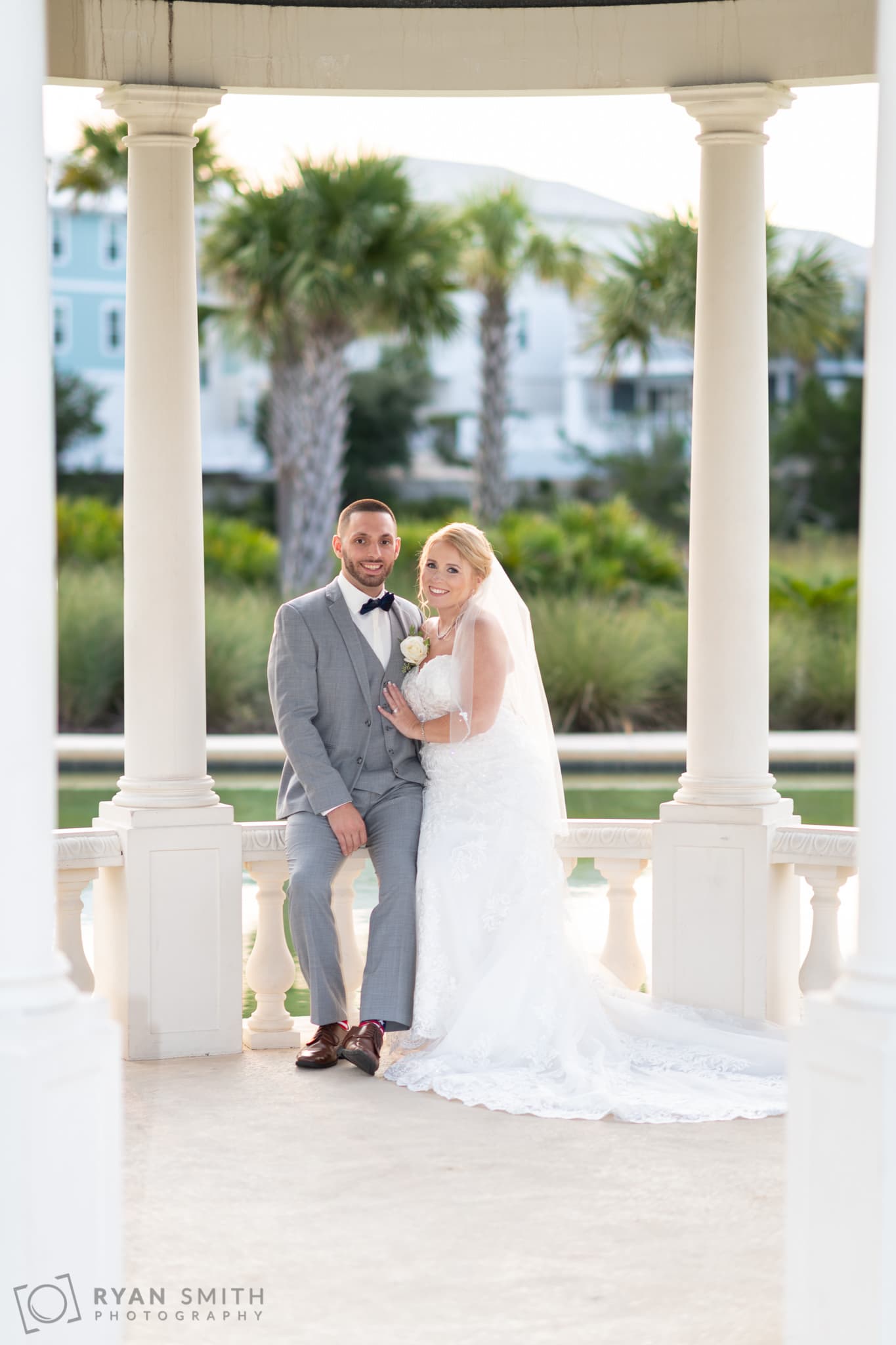 Bride and groom portraits in the gazebo   - 21 Main Events - North Myrtle Beach
