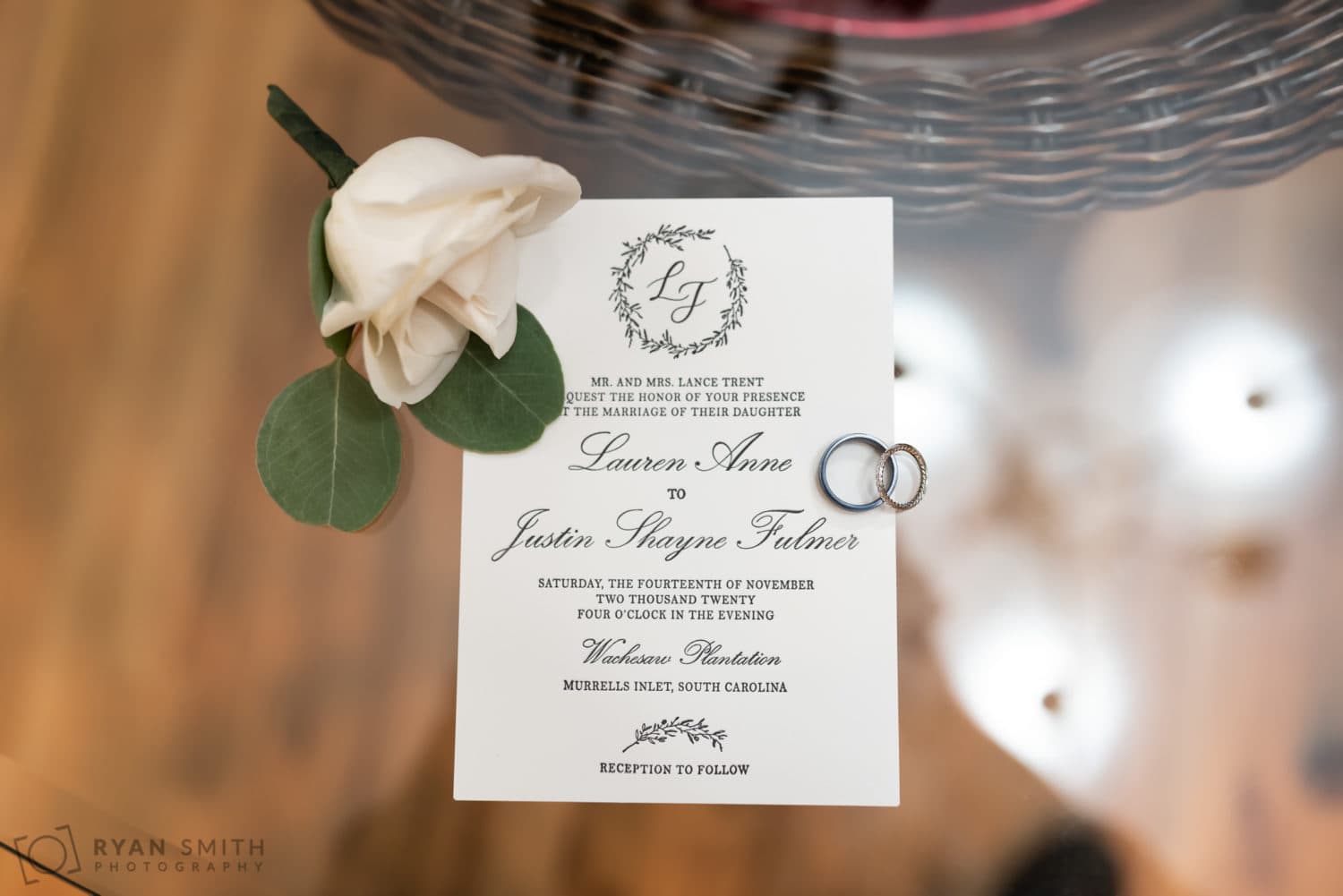 Invitation with rings and boutonniere  - Wachesaw Plantation