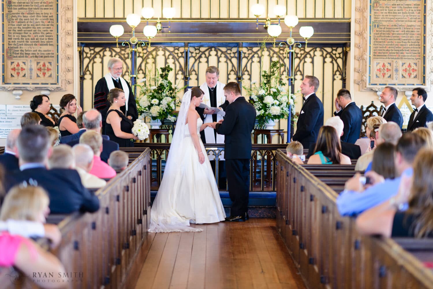 Bride and groom exchanging rings - French Huguenot Protestant Church