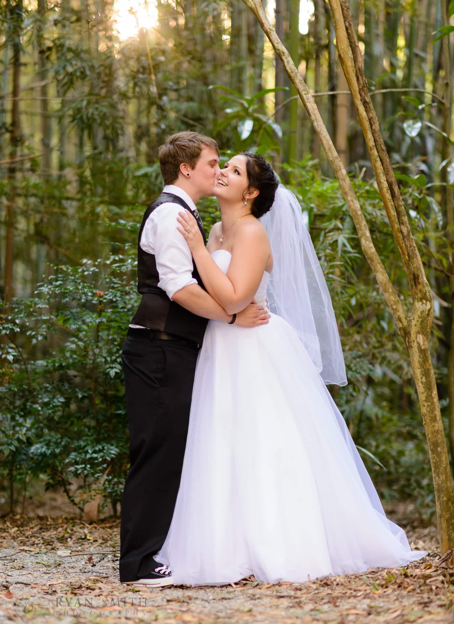 Bride and groom in the bamboo forest - Magnolia Plantation