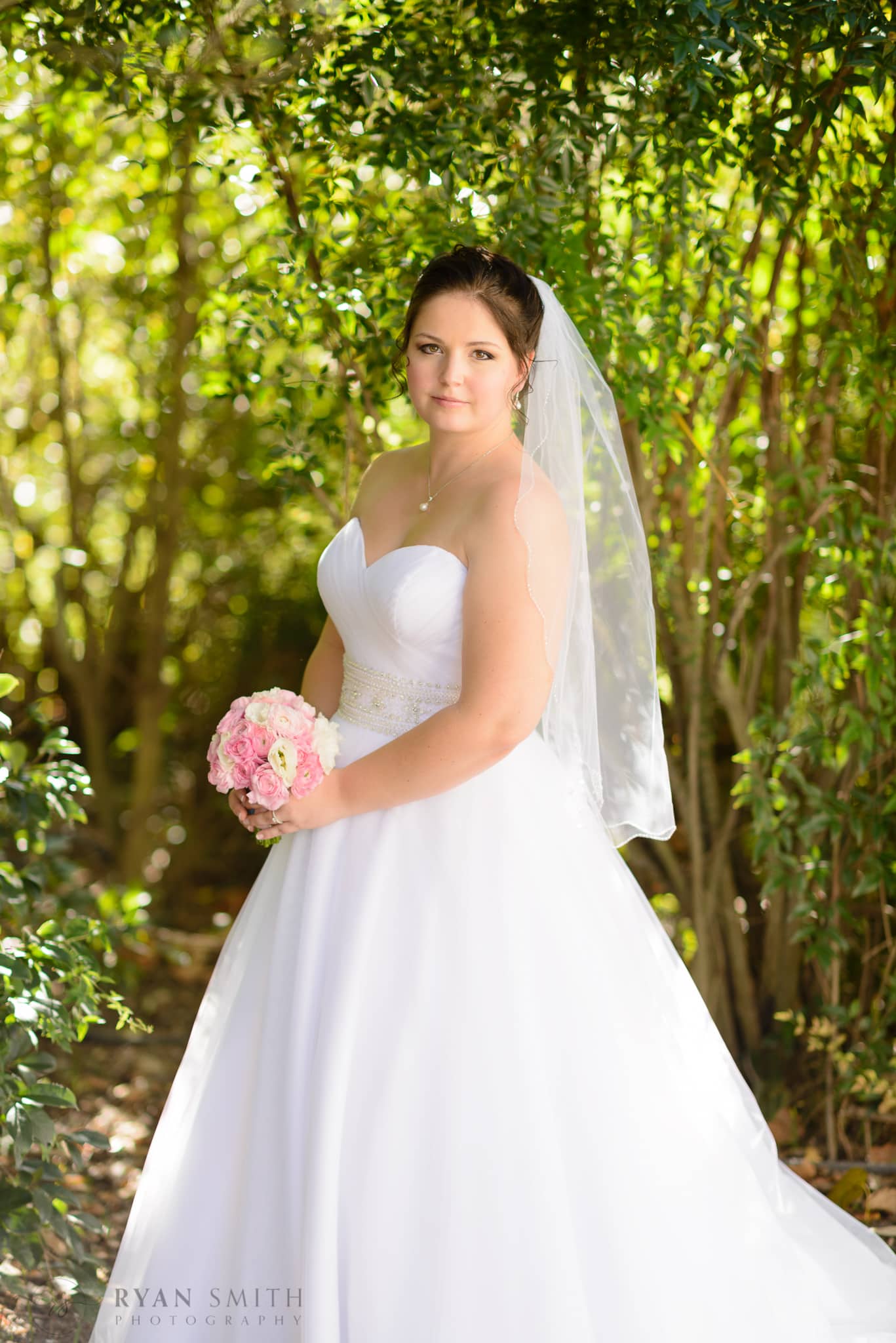 Bride standing in the foliage  - Magnolia Plantation
