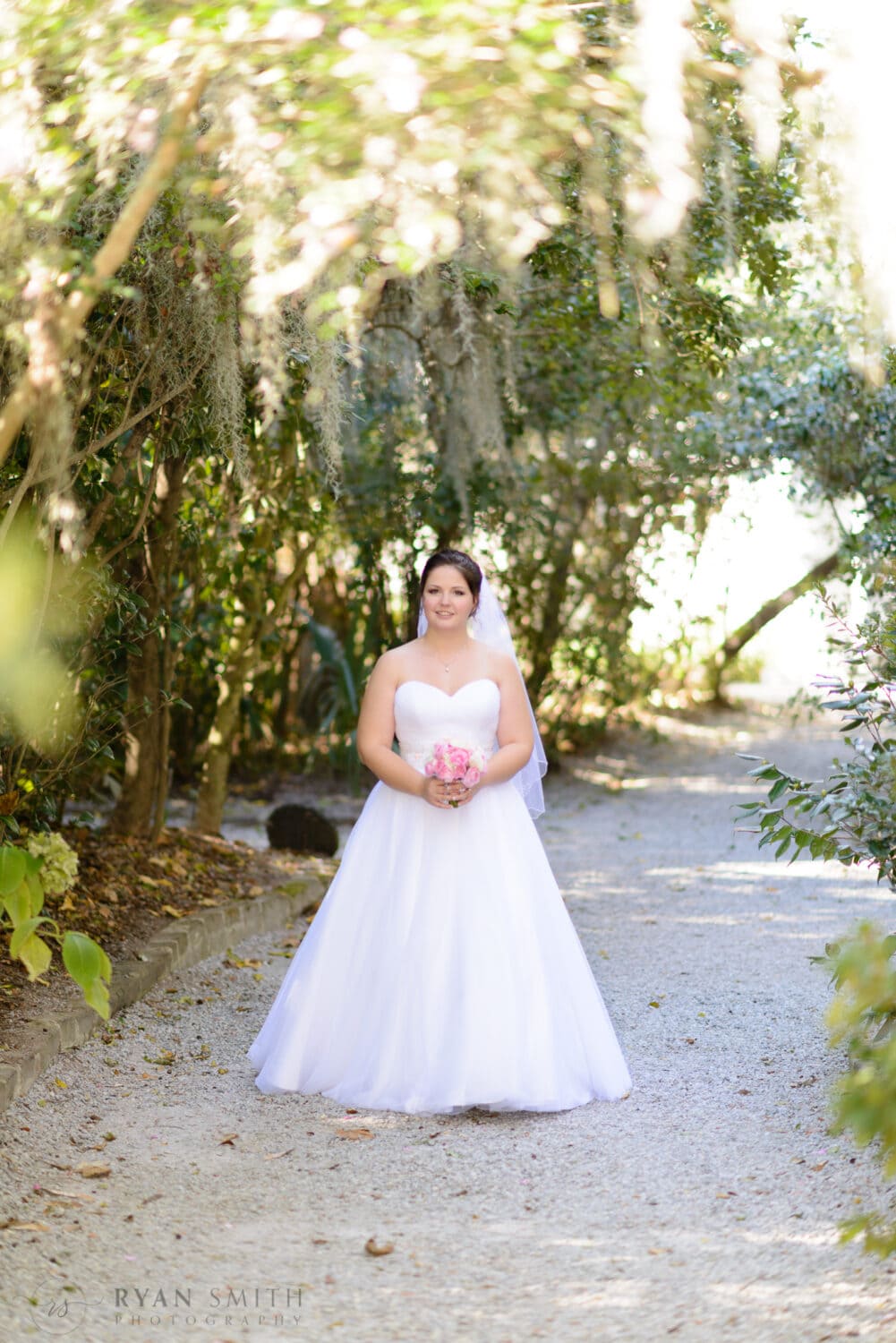 Bride walking down the path - Magnolia Plantation