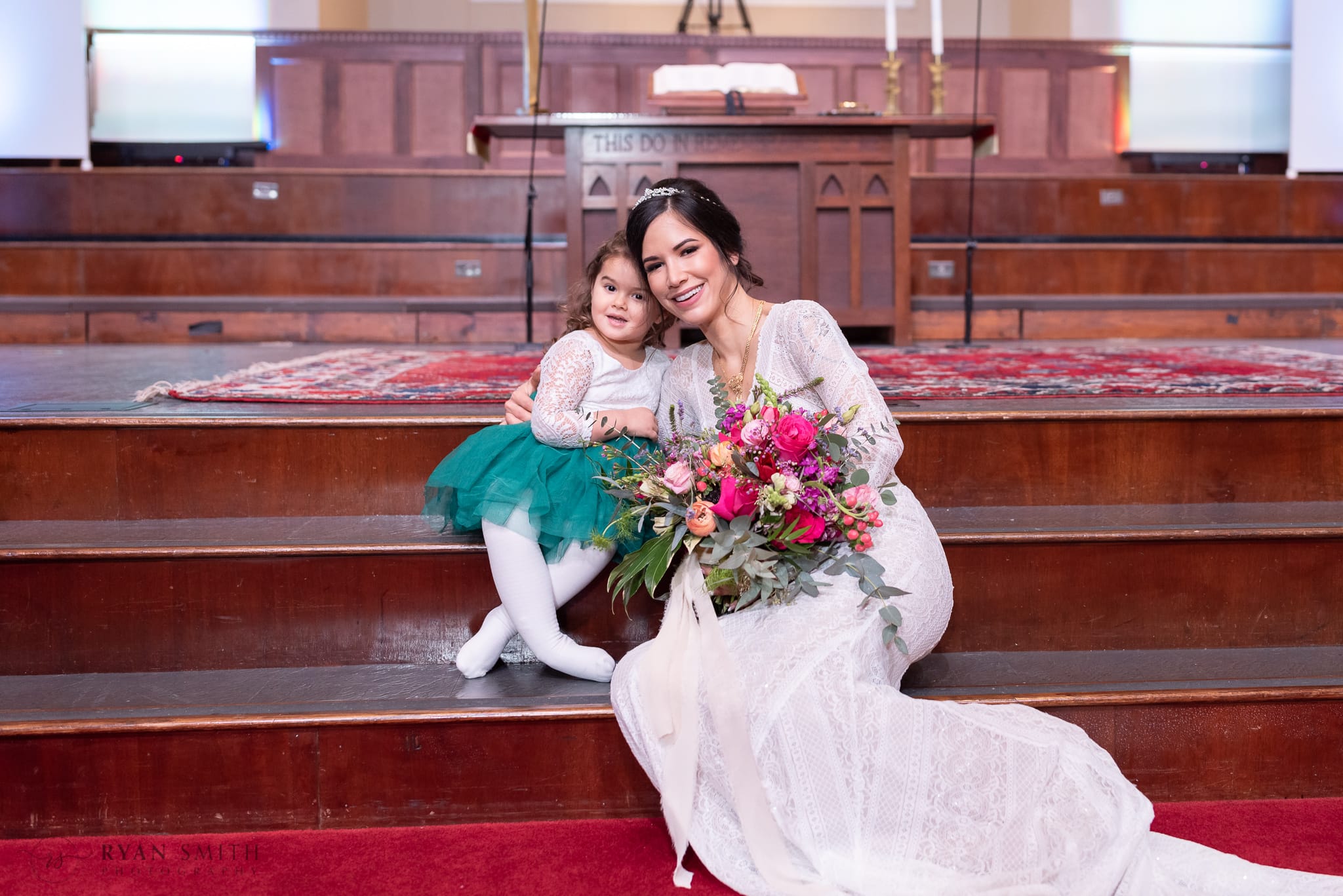 Bride with flower girl - Ocean Drive Church - North Myrtle Beach